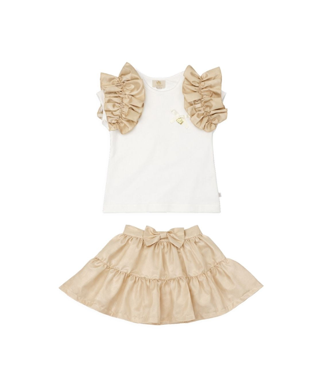 Ivory Top with Gold Ruffle Sleeves and Skirt Set