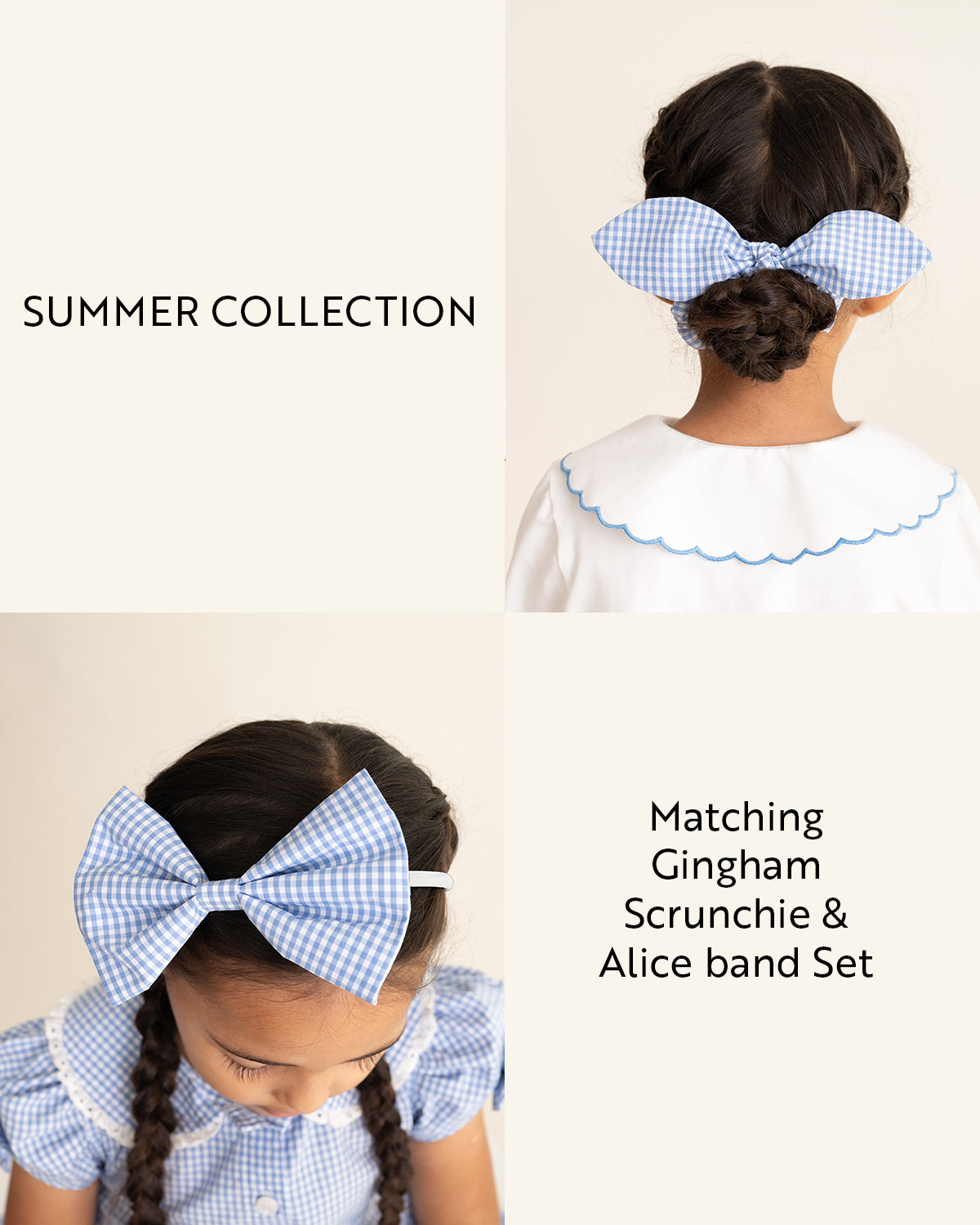 Blue Gingham Scrunchie & Alice Band Set