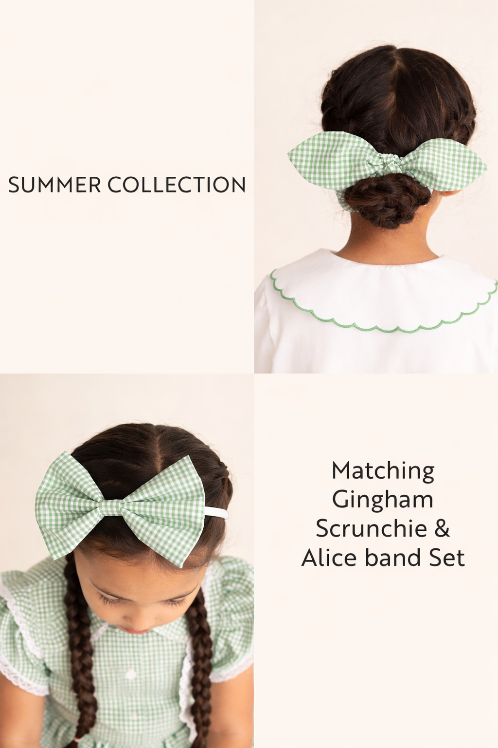Green Gingham Scrunchie & Alice Band Set