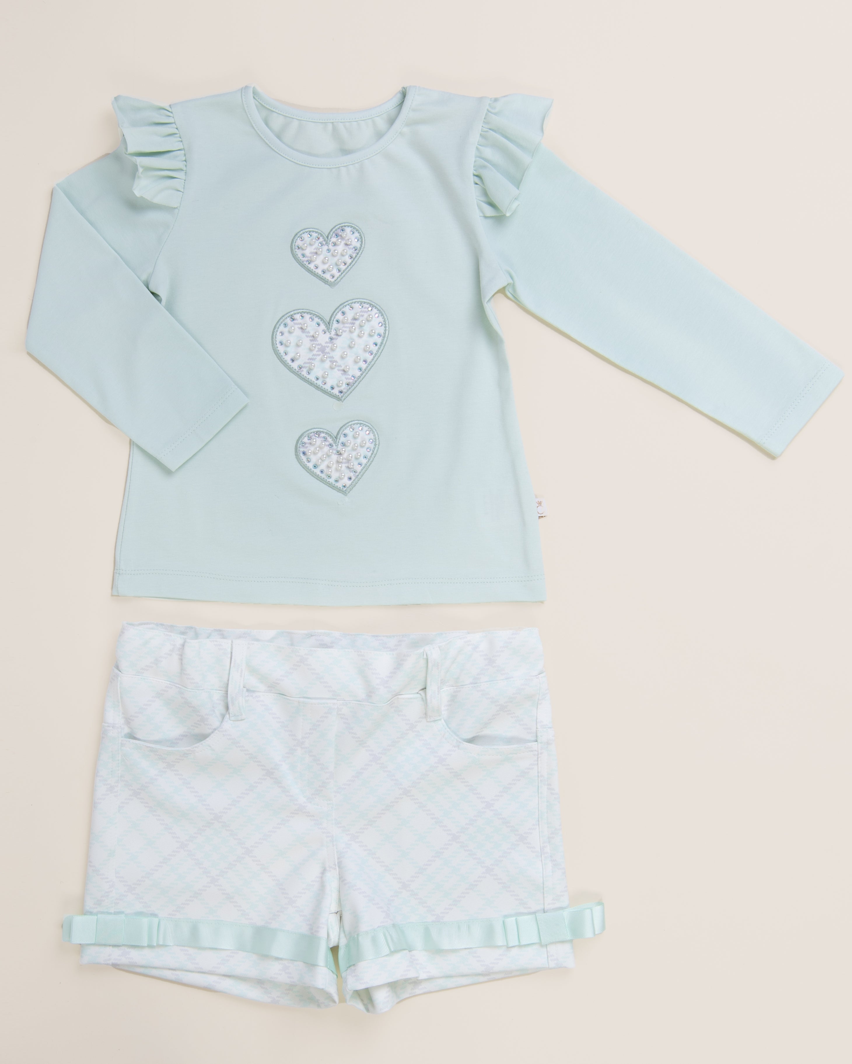 Mint Trio Pearl Heart Short Set - B