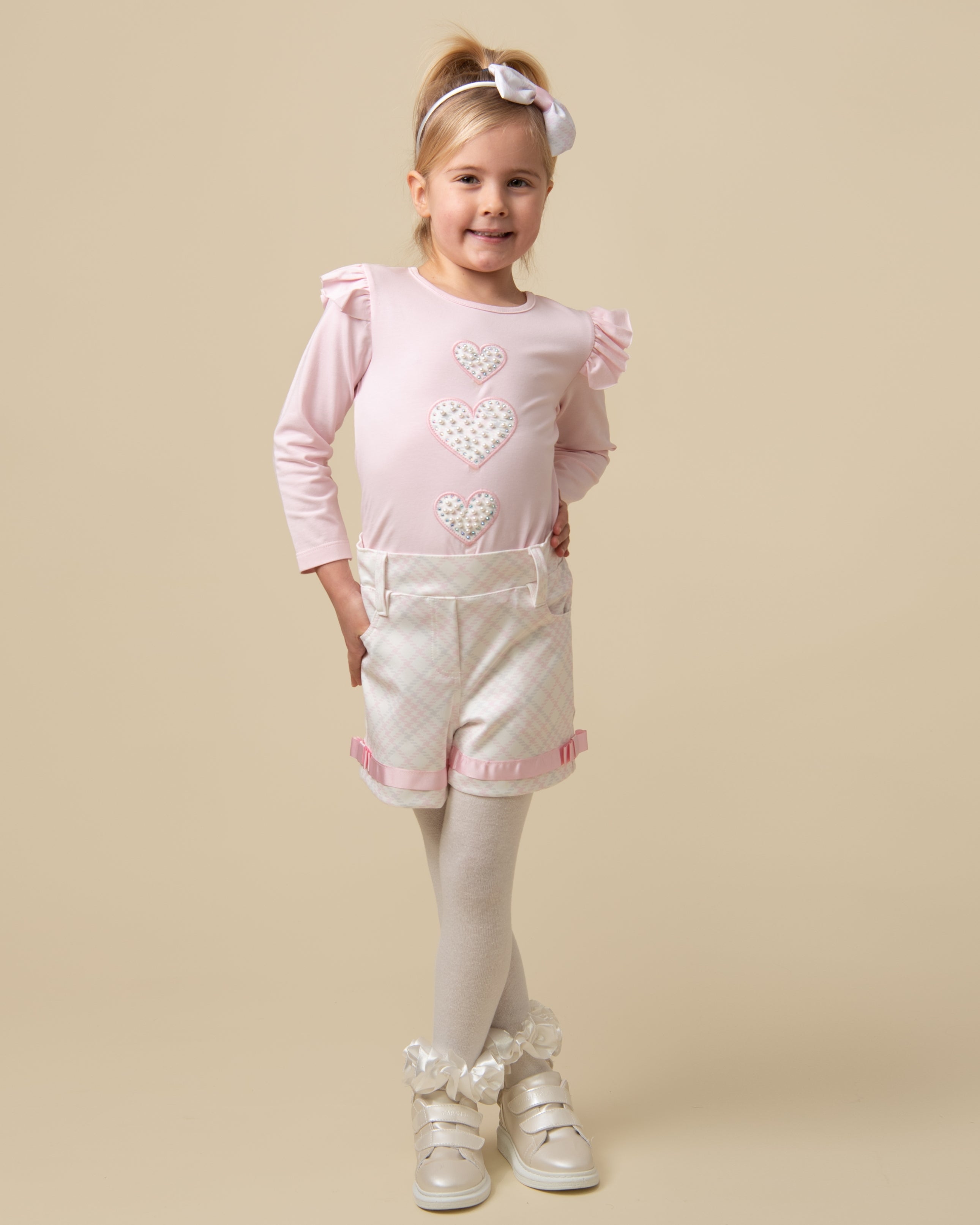 Pink Trio Pearl Heart Short Set - B