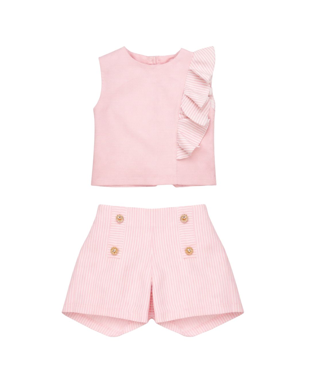 Pink Ruffle Top and Stripe Shorts Set