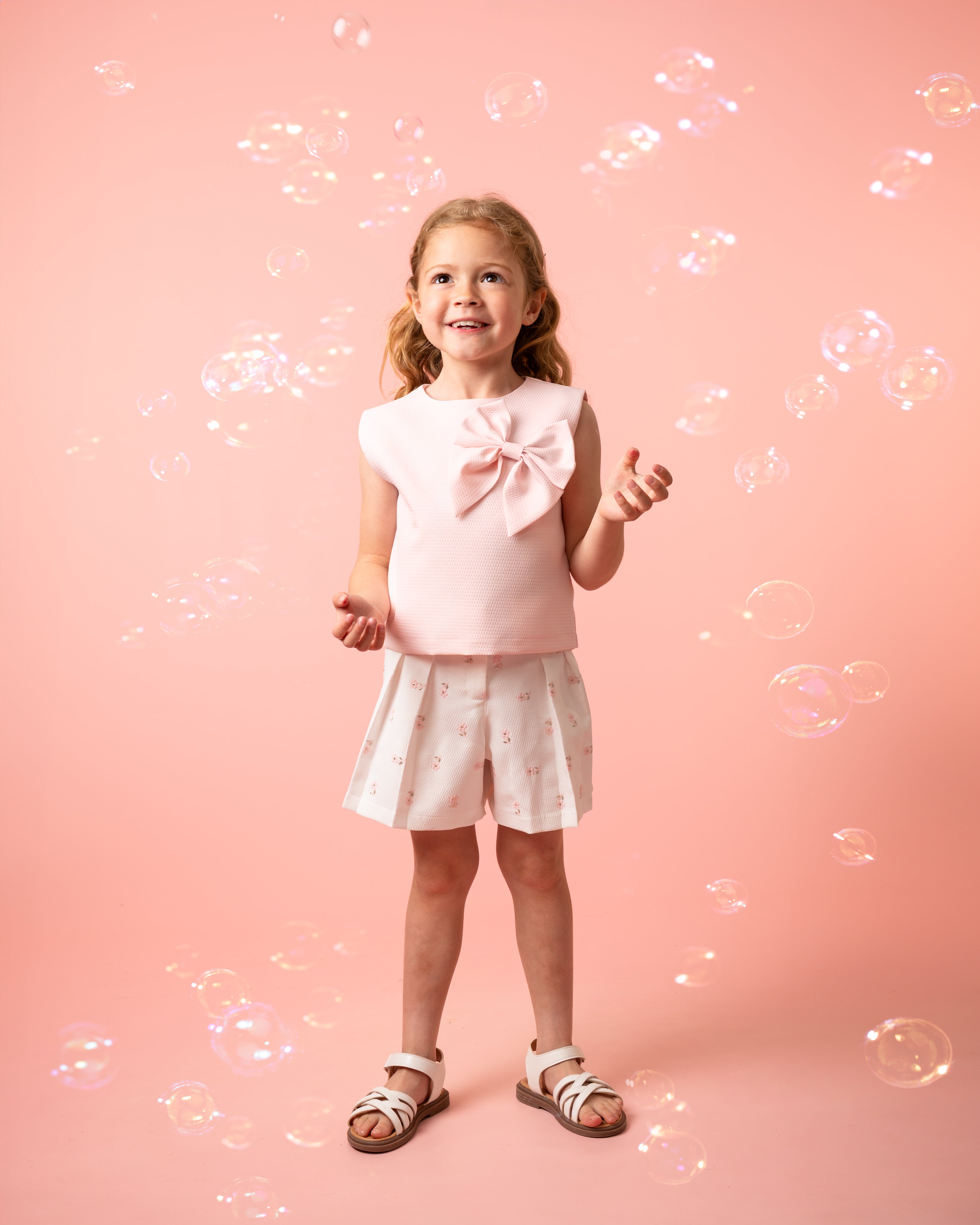 Pink Bow Top and Printed Shorts Set