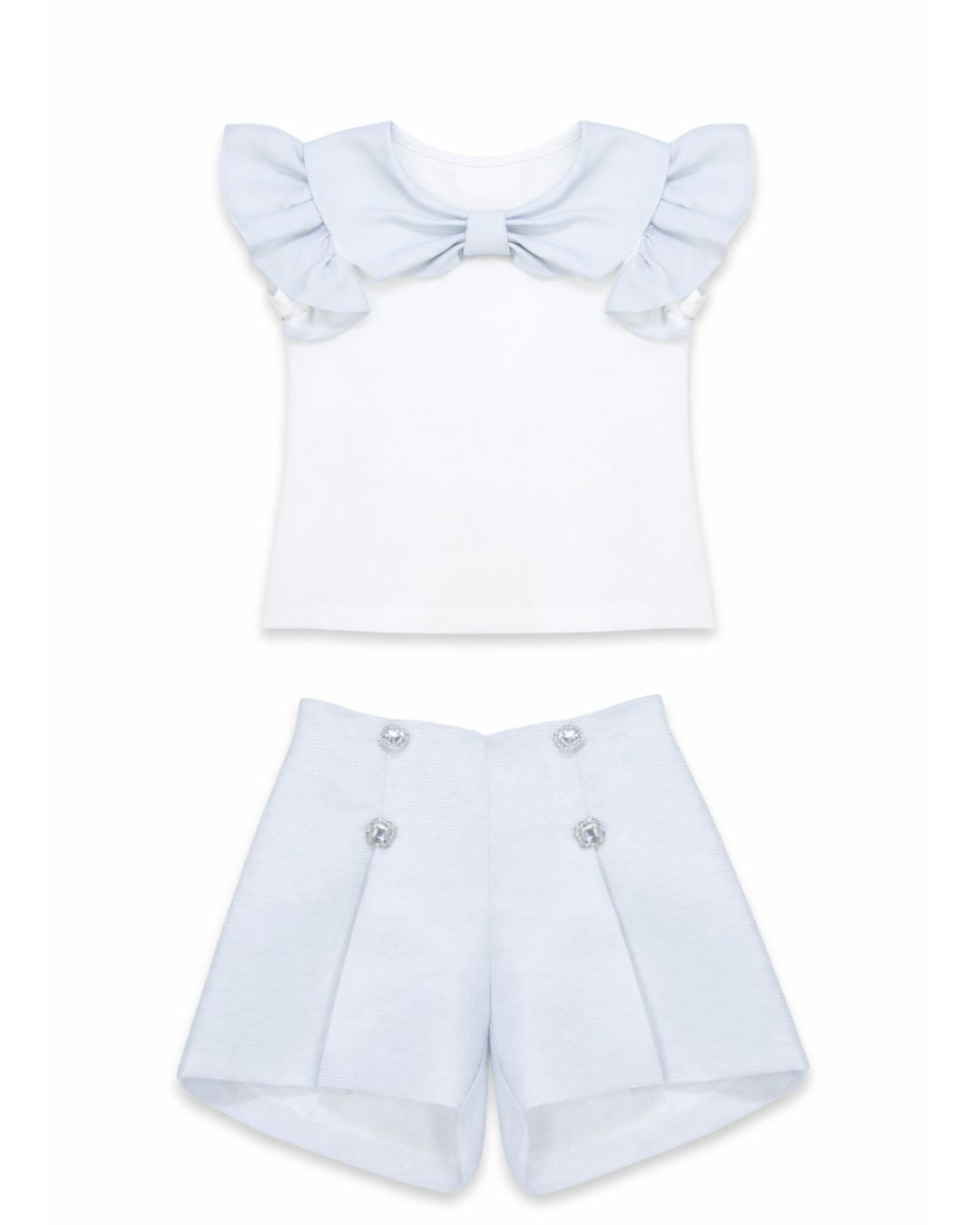 Sky Blue Bow Top & Tailored Short Set
