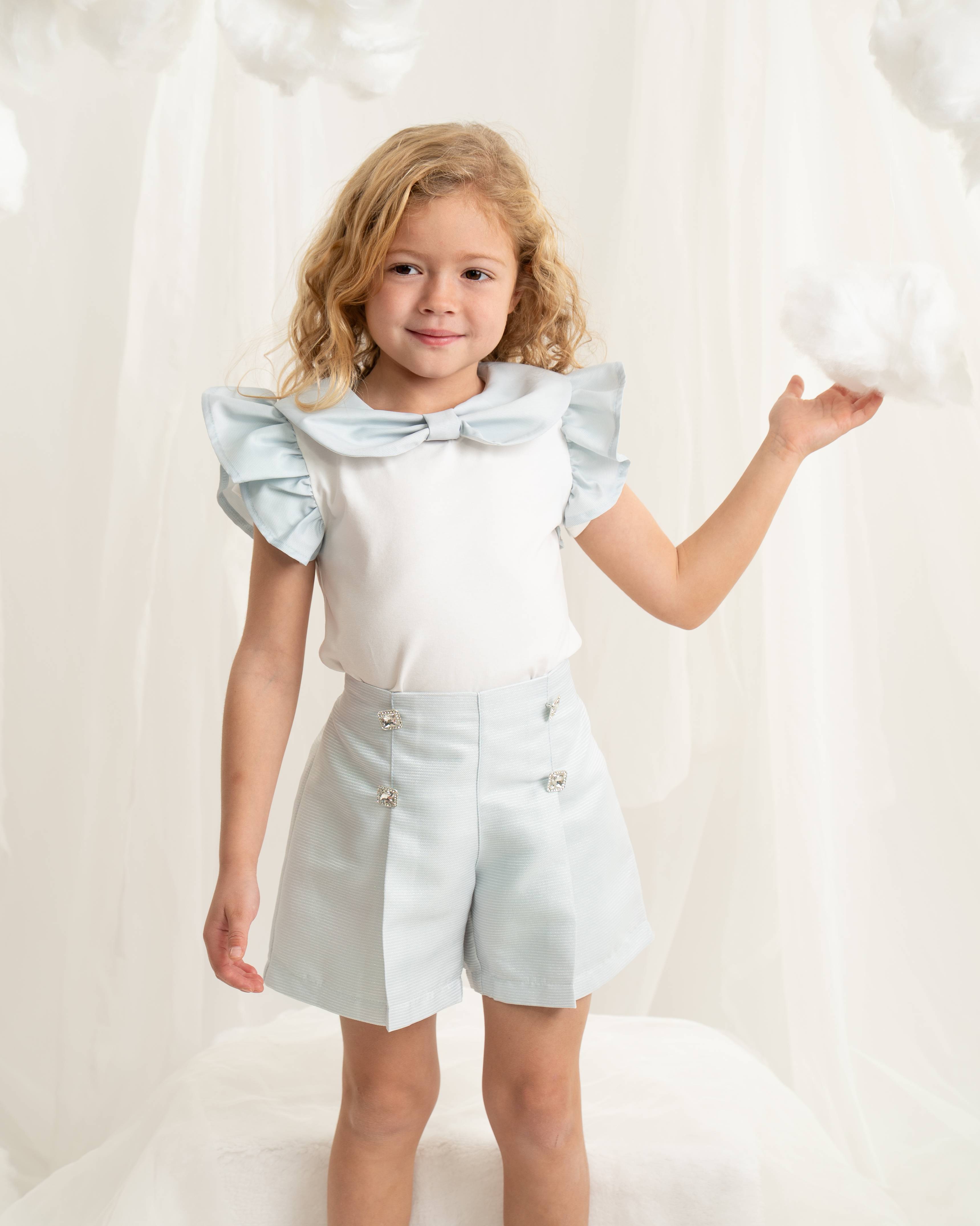 Sky Blue Bow Top & Tailored Short Set