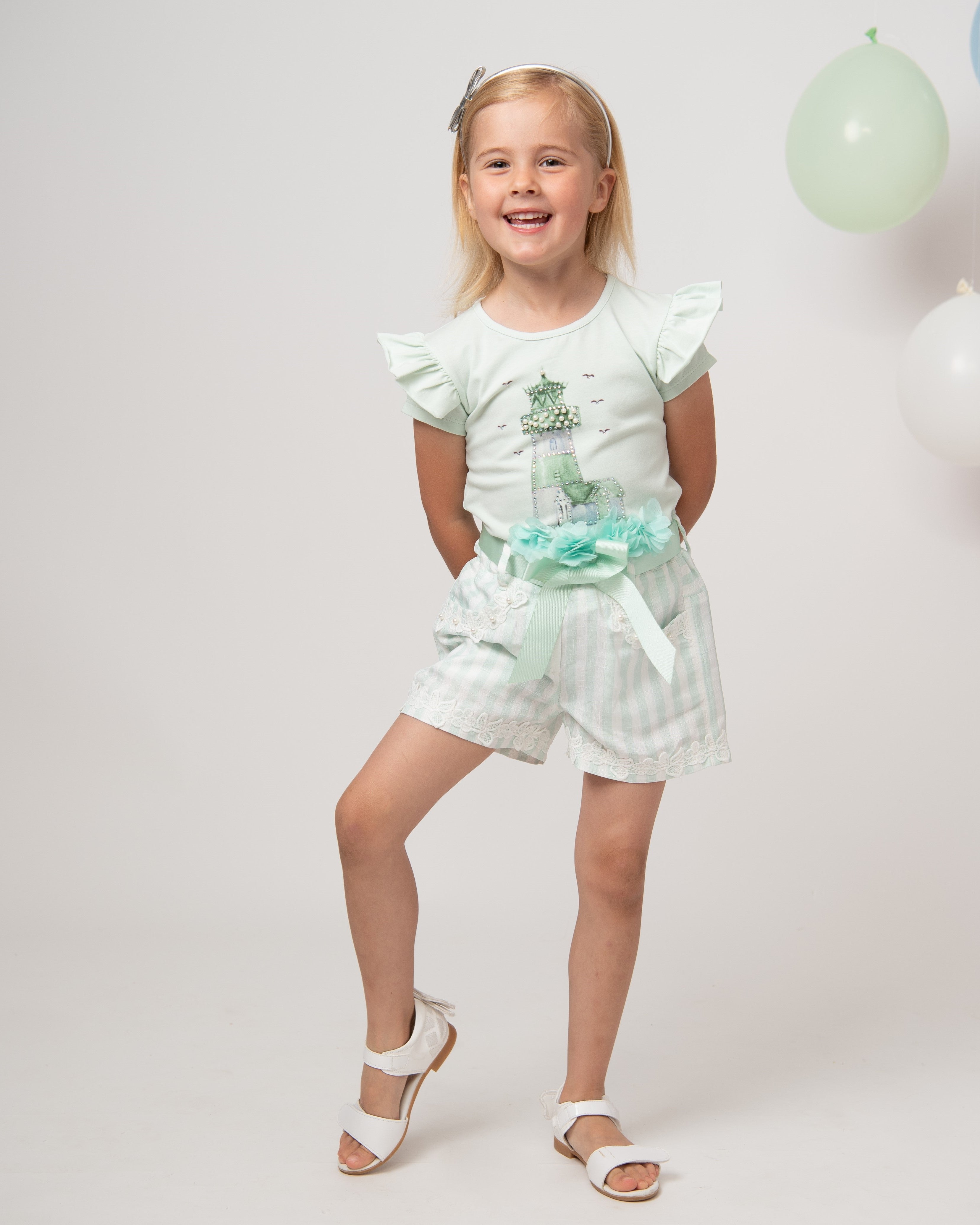 Mint Diamonte Light House Striped Short Set - A