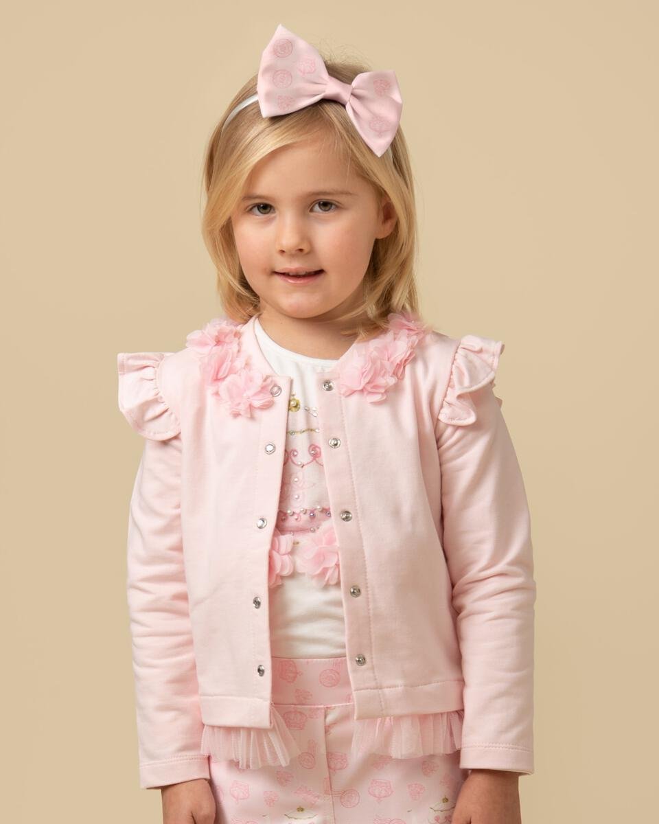 Pink Tulle Collar Cardigan with Diamanté Buttons