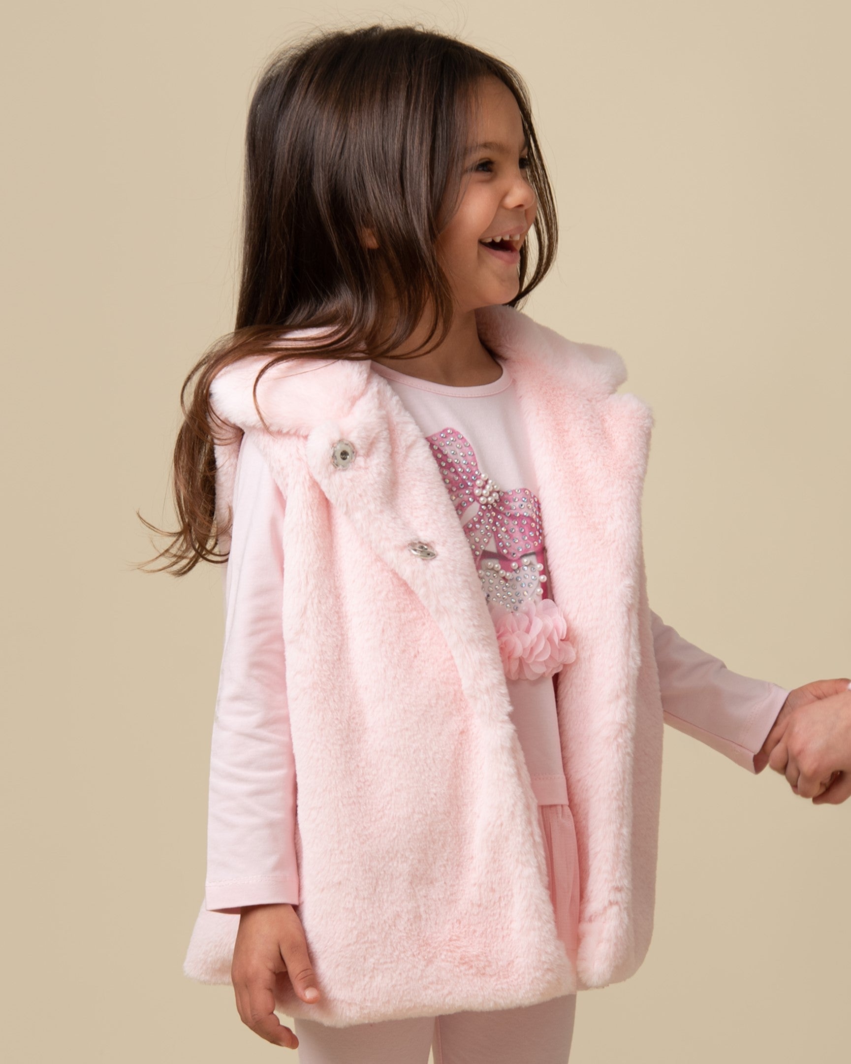 Pink Faux Fur Gilet with Peterpan Collar