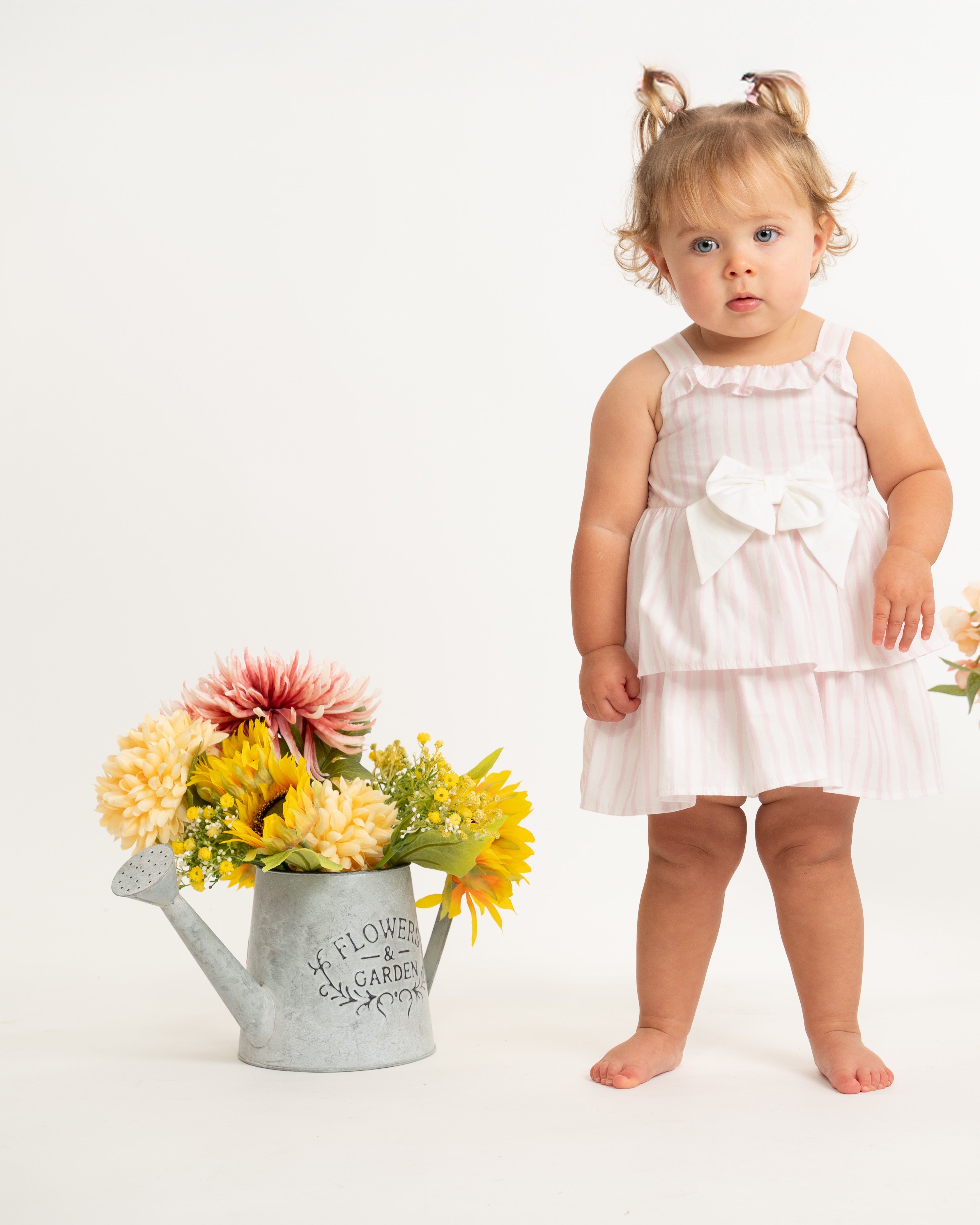 Pink Stripe Layered Ruffle Dress & Jam Pant Set
