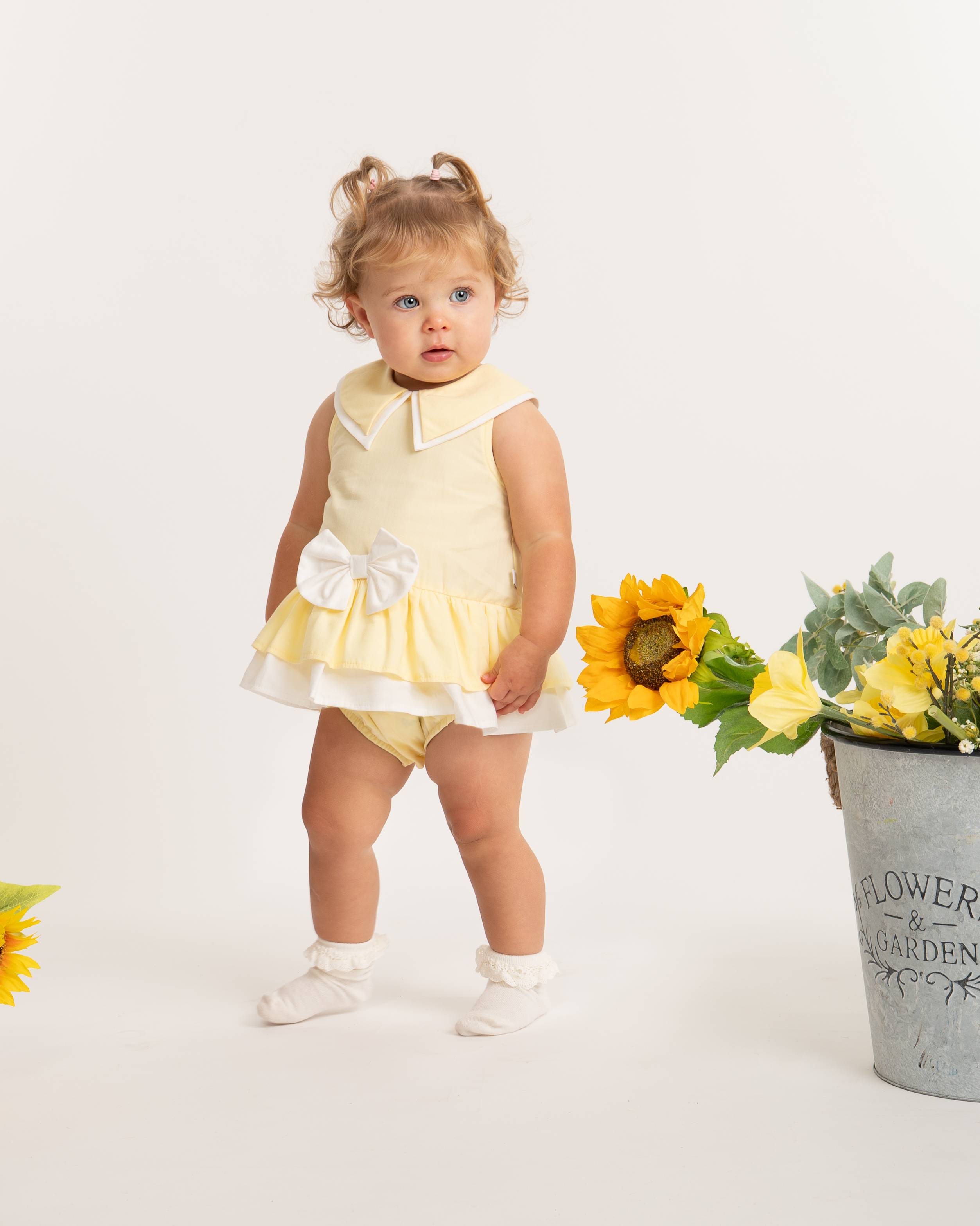 Lemon Bow Collar Baby Romper