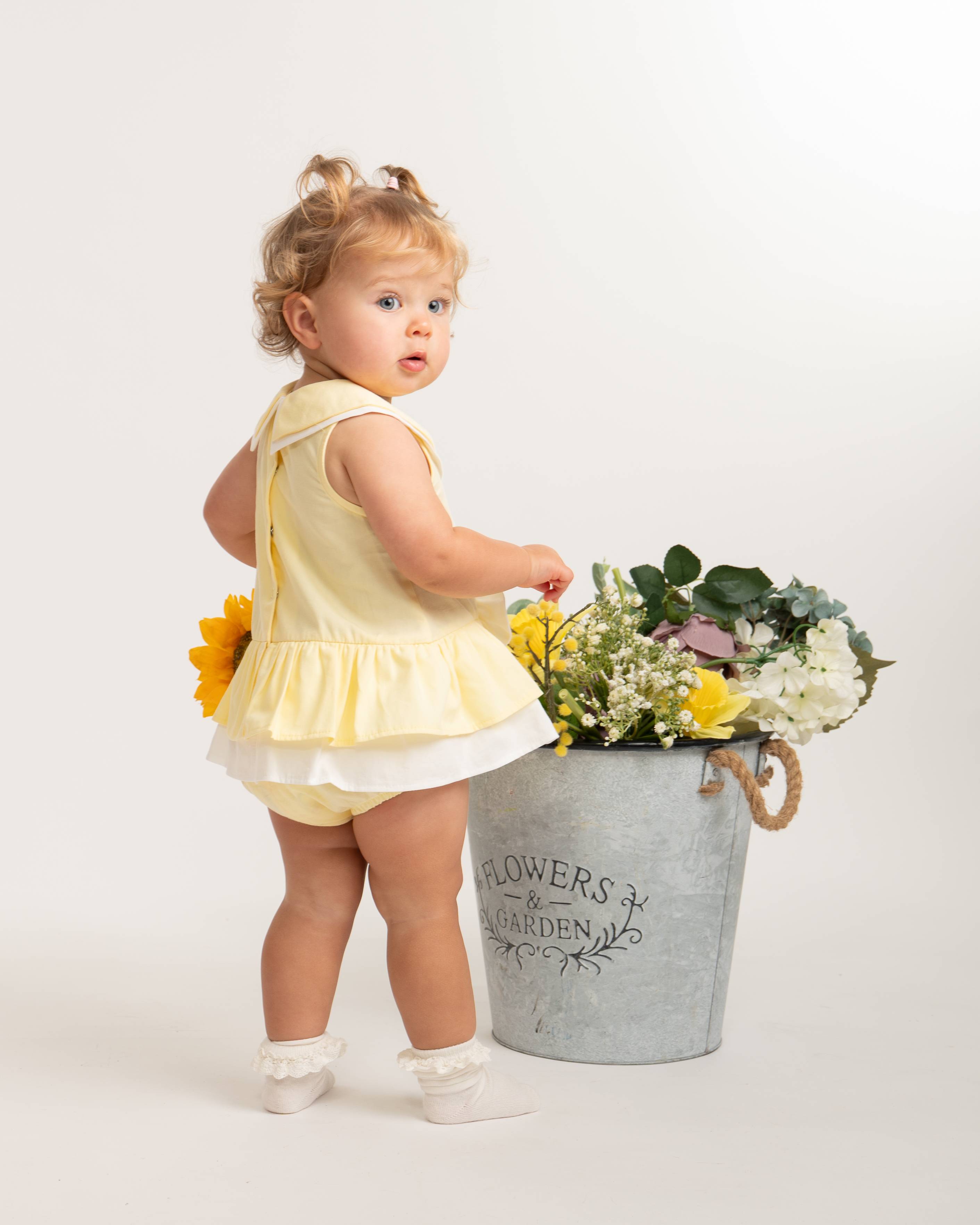 Lemon Bow Collar Baby Romper