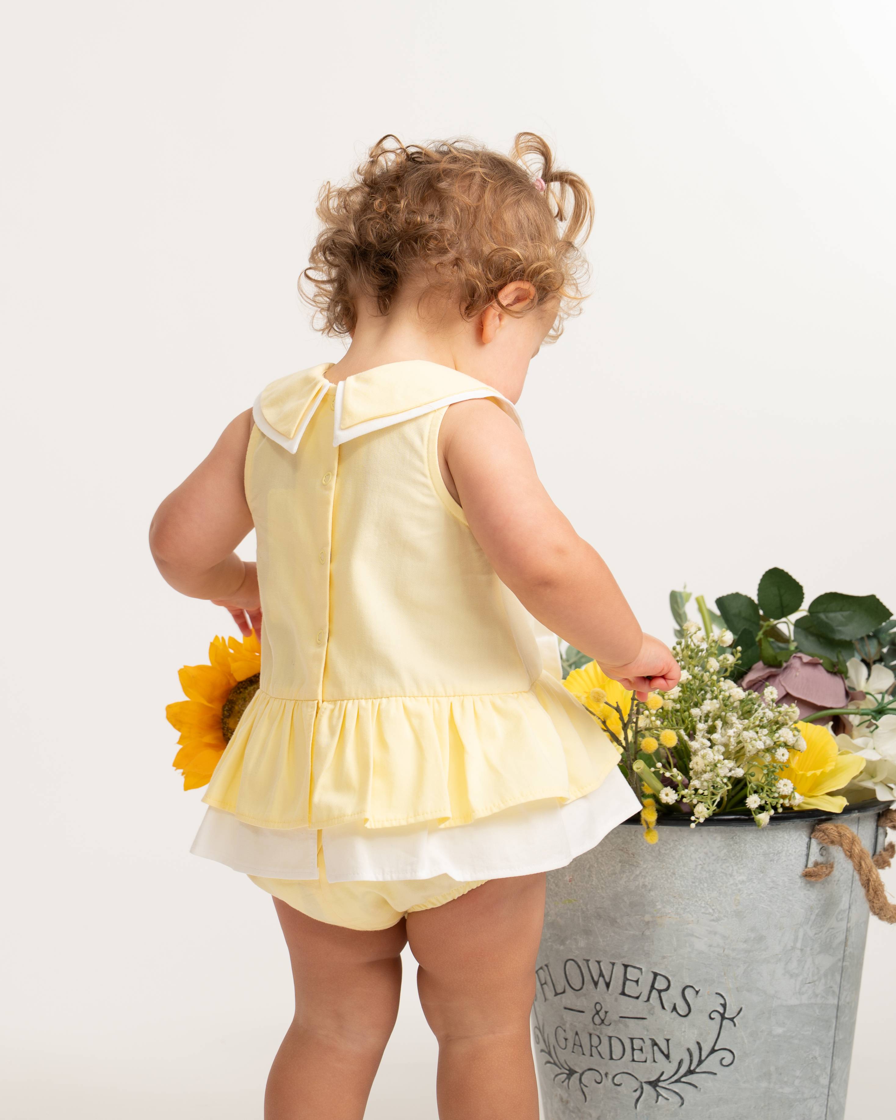 Lemon Bow Collar Baby Romper