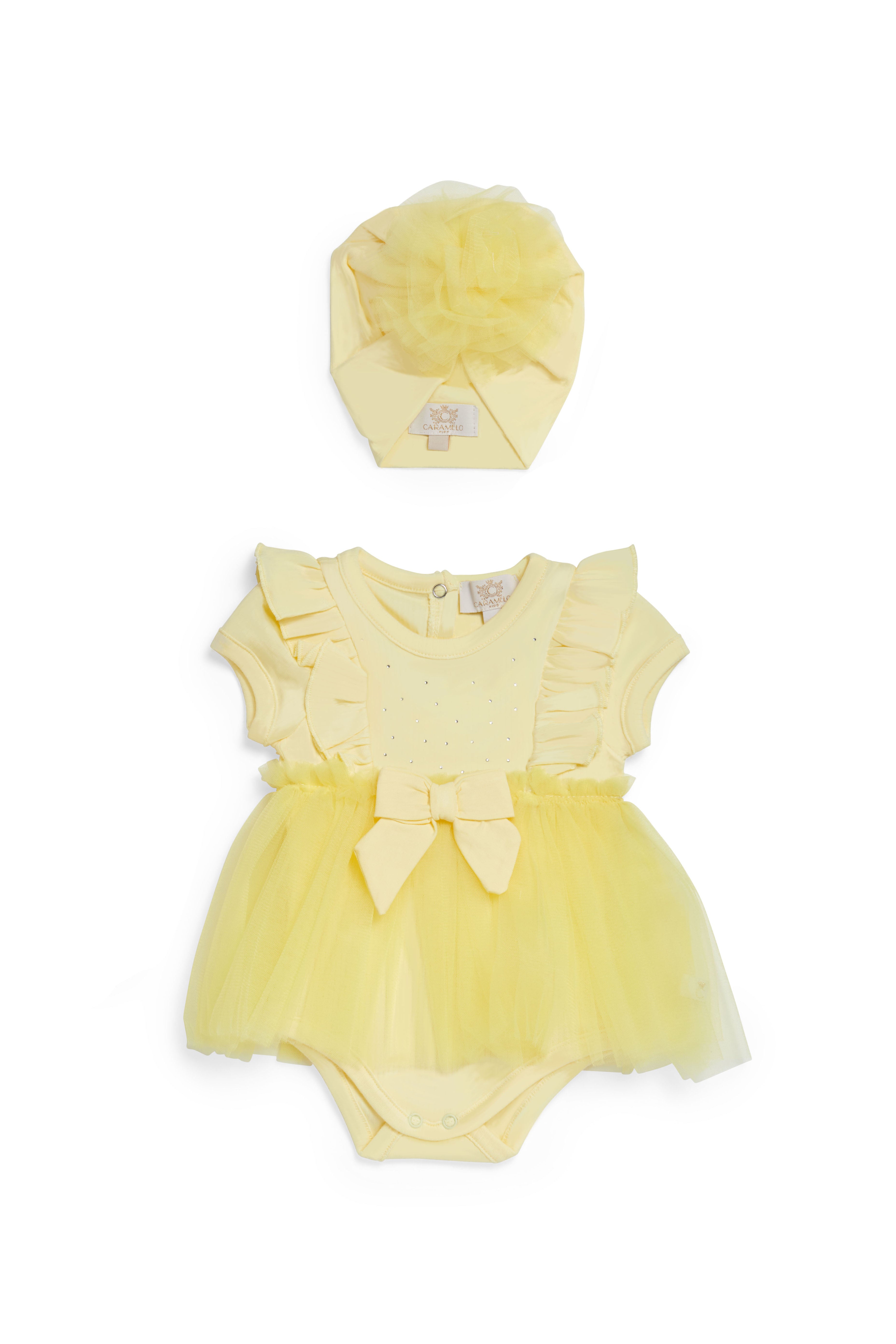 Lemon Tulle Baby Dress with Turban