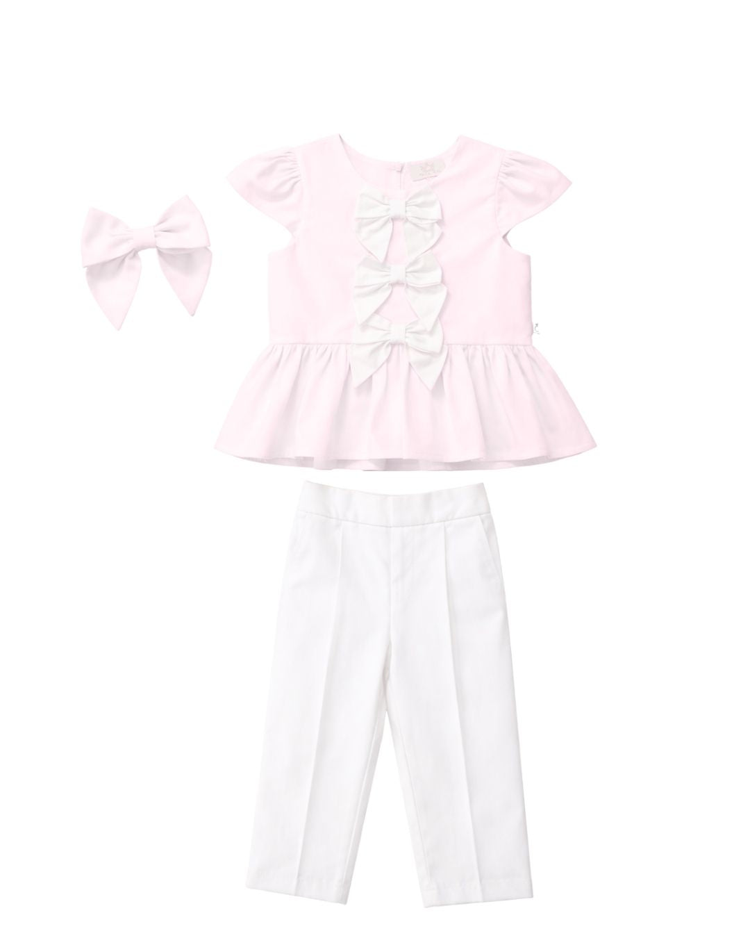 Pink Bow Top and Trouser Set with Hair Bow