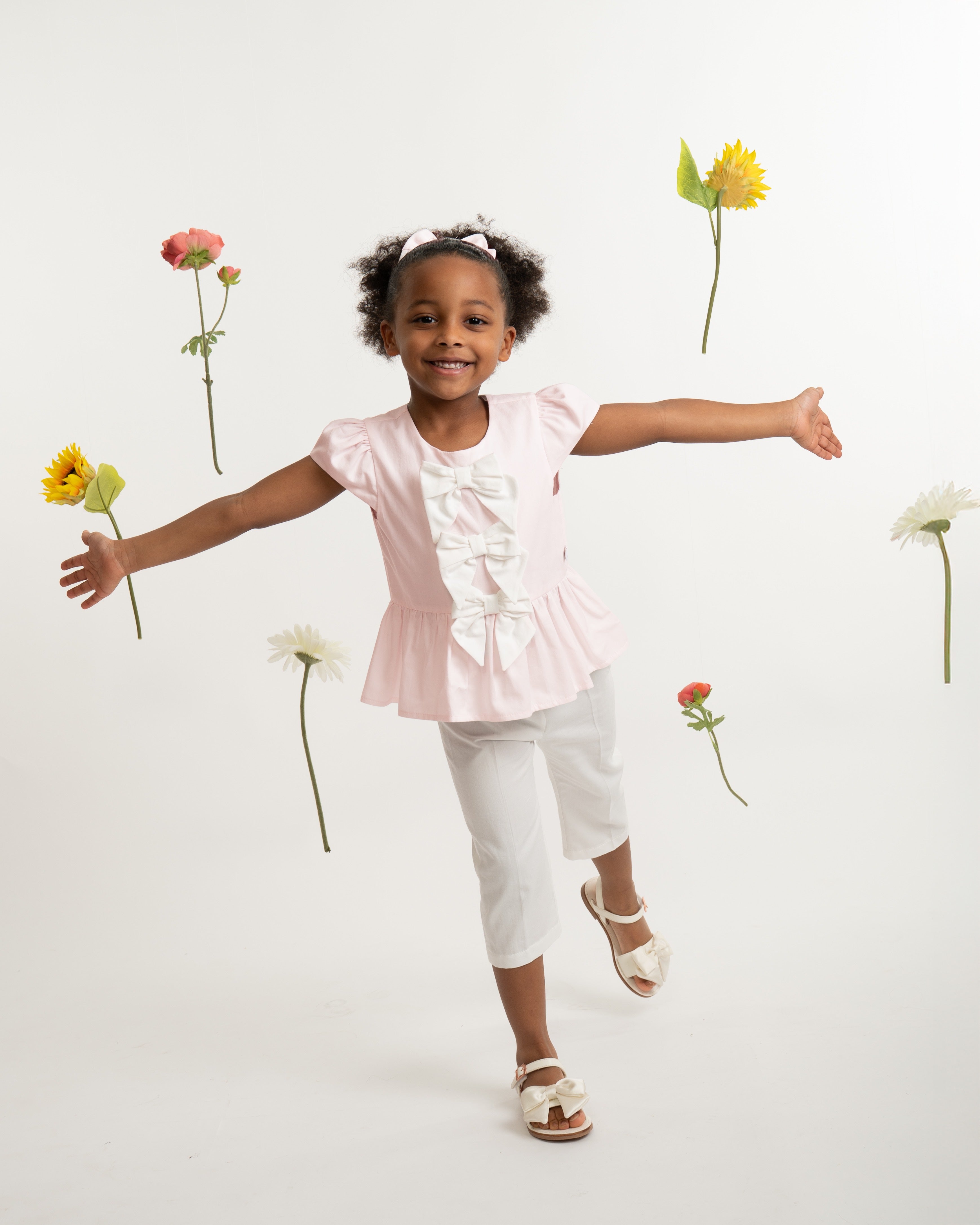 Pink Bow Top and Trouser Set with Hair Bow