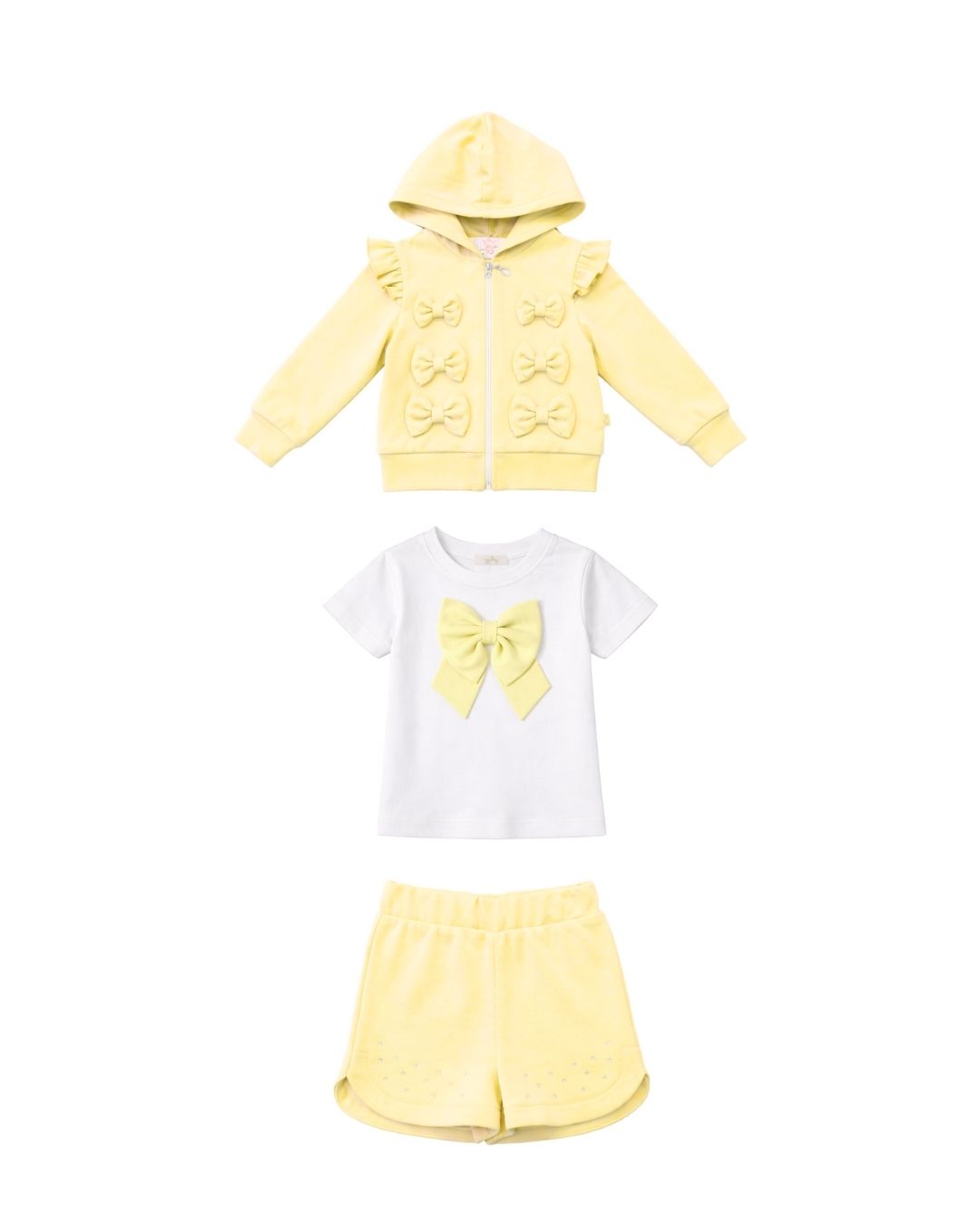 Lemon Jersey Bow Cardigan Three-Piece Set