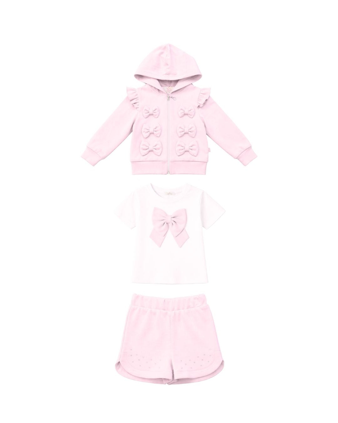 Pink Jersey Bow Cardigan Three-Piece Set