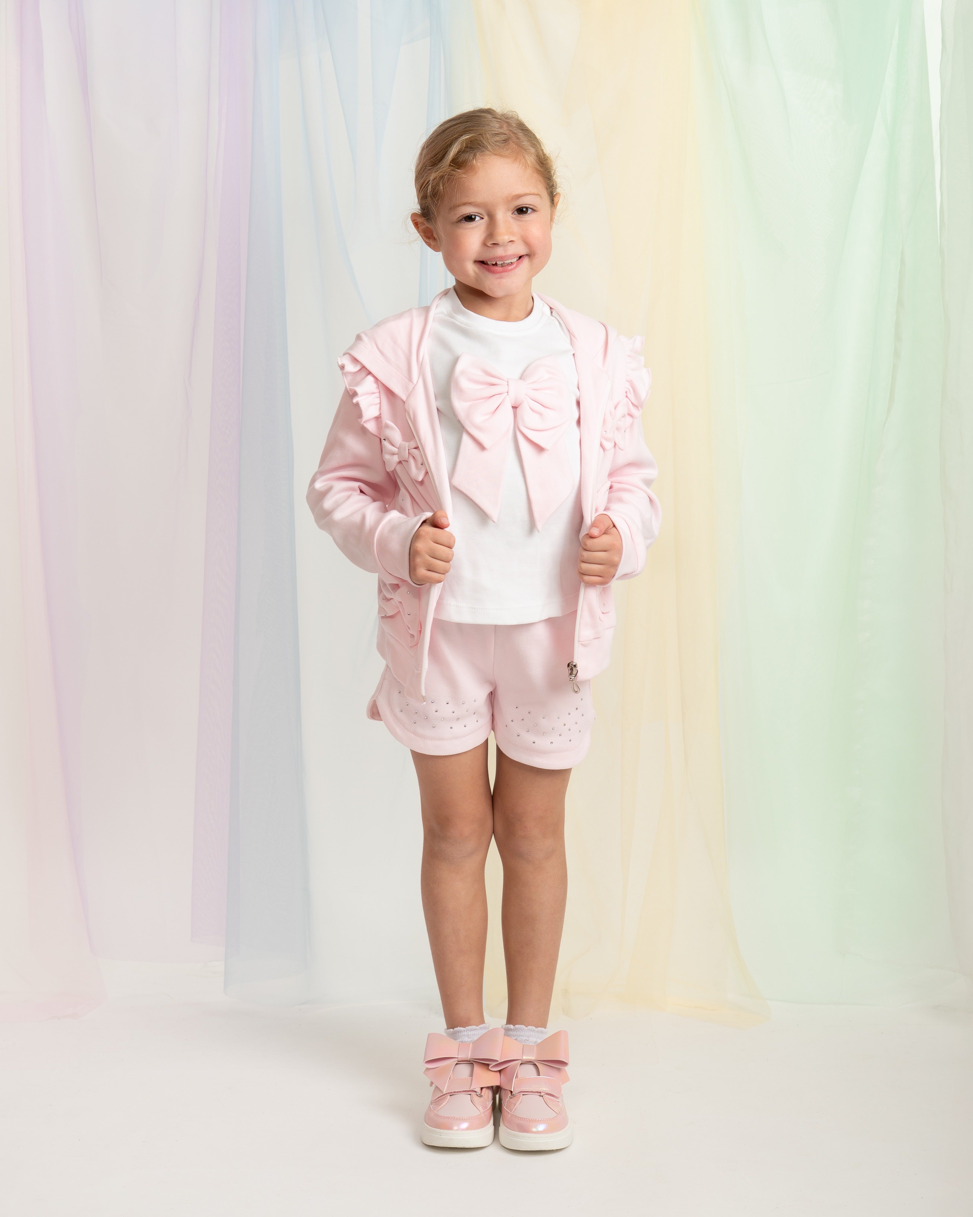 Pink Jersey Bow Cardigan Three-Piece Set