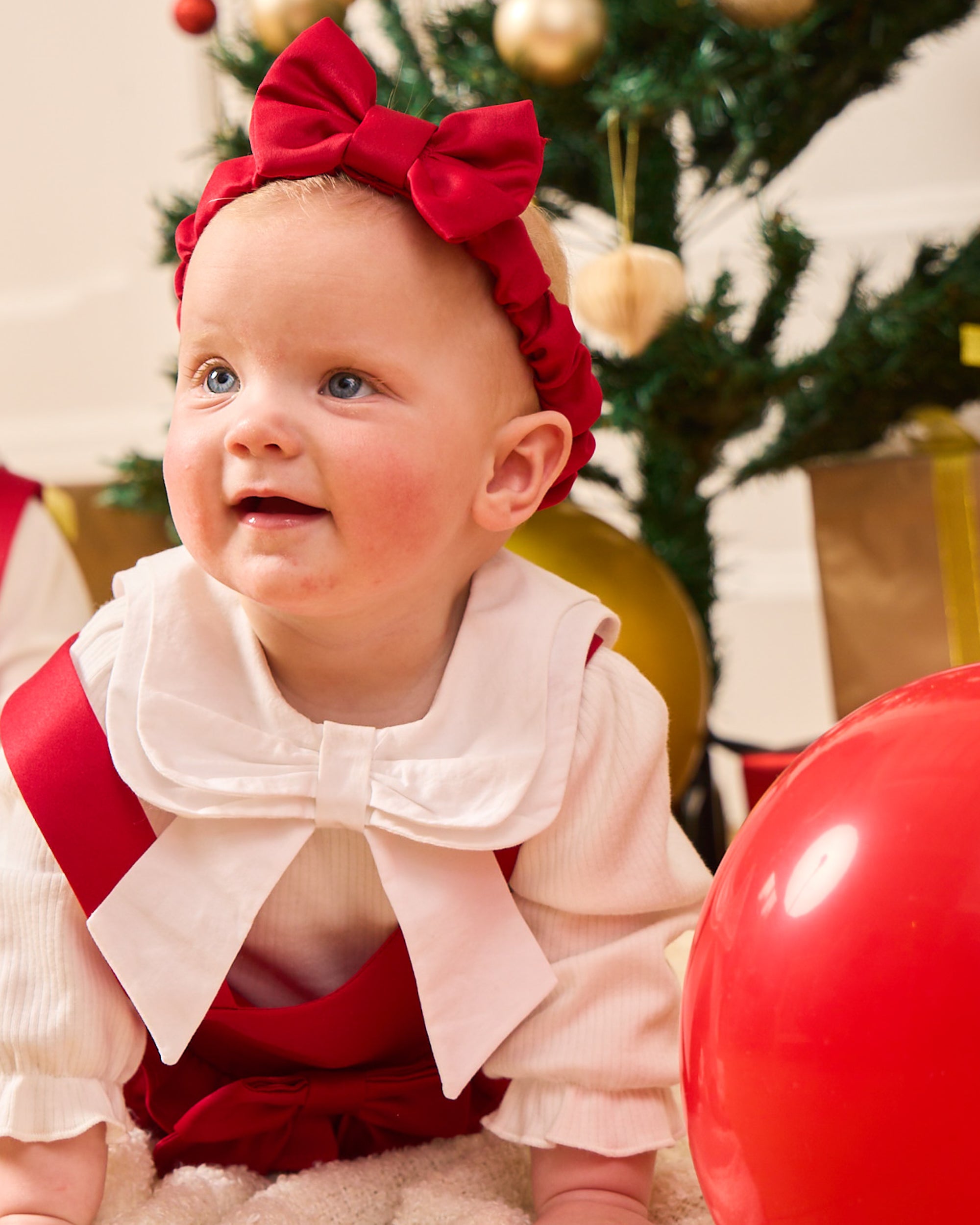 Red Bib Short Baby Set with Bow Detail