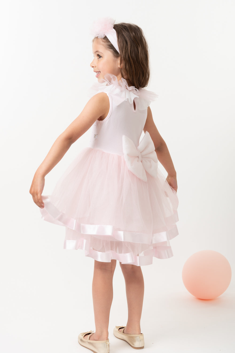 Pink Tulle Dress with Satin Trim and Diamantes