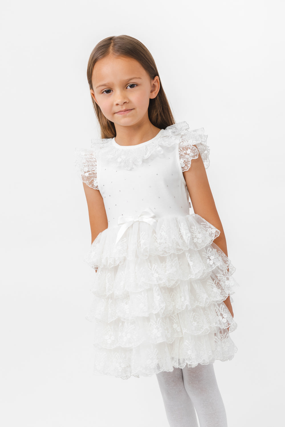 Ivory Baby Lace Dress with Satin Bow and Headband