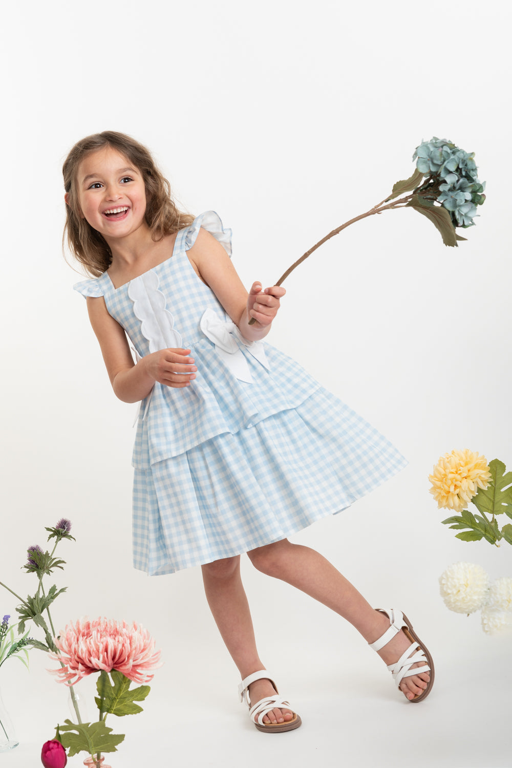 Country Kitchen Sky Blue Gingham Bow Dress