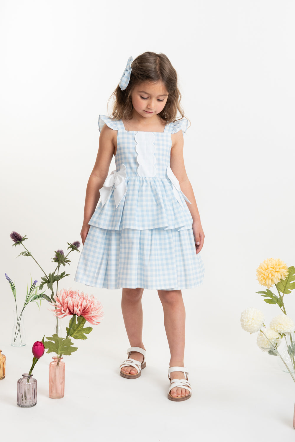 Country Kitchen Sky Blue Gingham Bow Dress