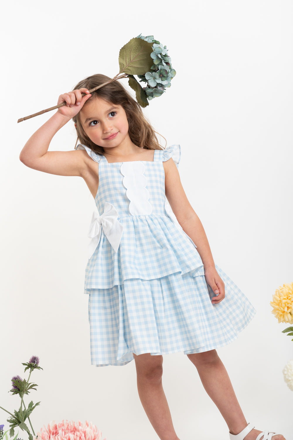 Country Kitchen Sky Blue Gingham Bow Dress