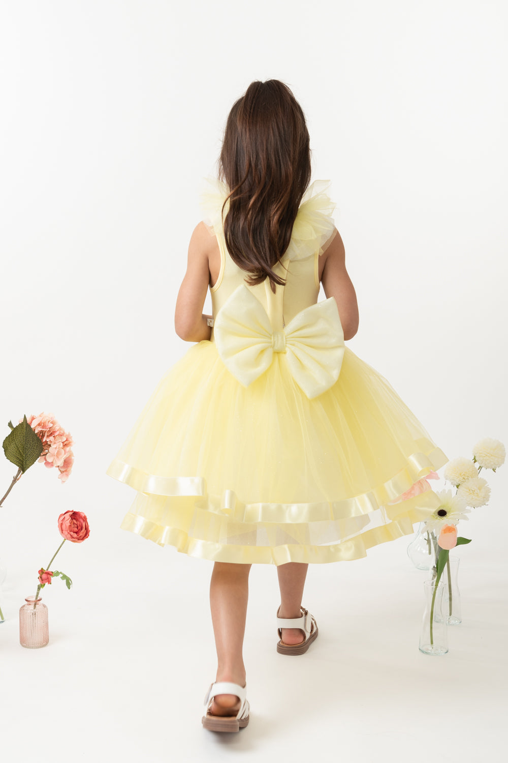 Lemon Dress with Headband and Tulle Ruffle Detail