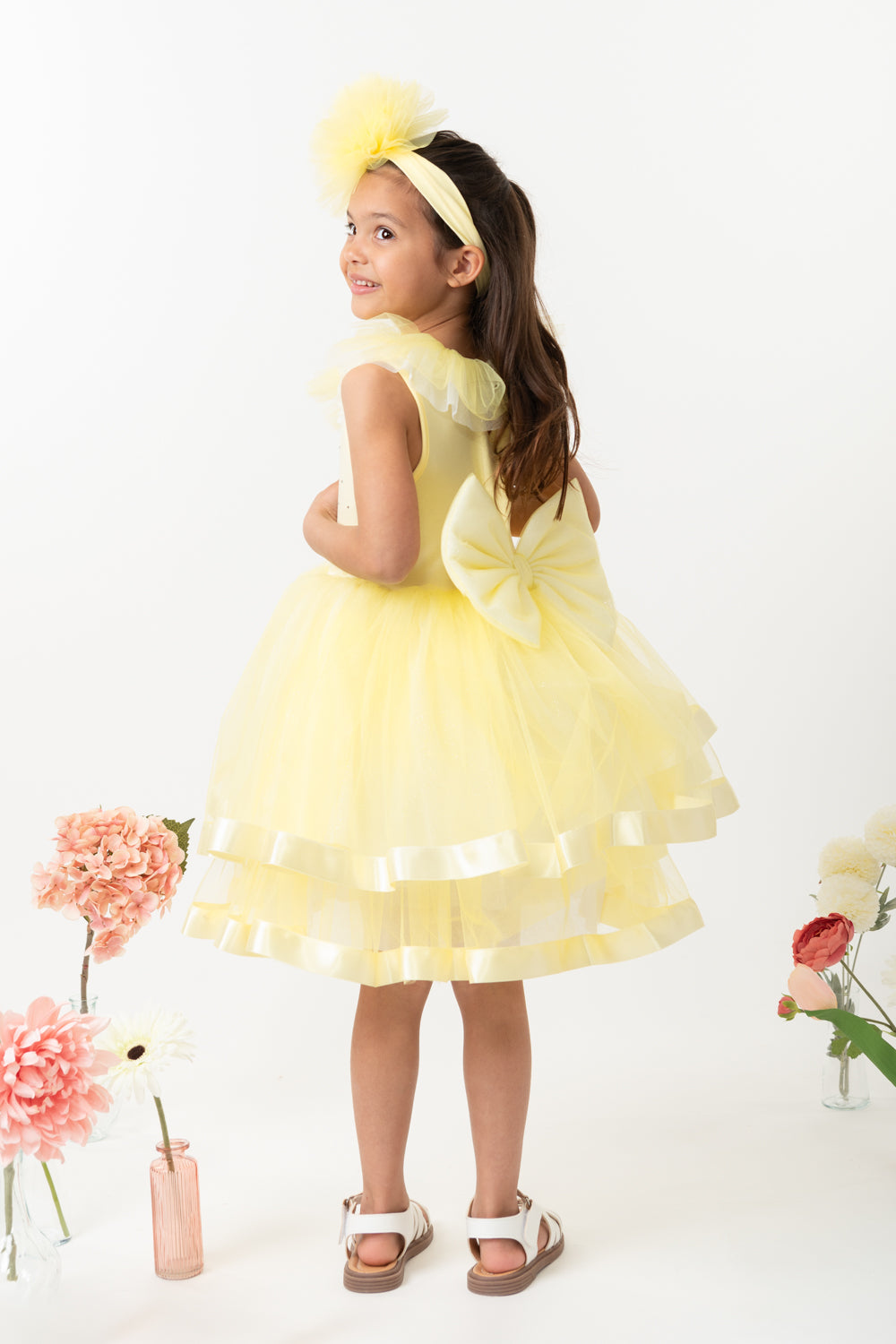 Lemon Dress with Headband and Tulle Ruffle Detail