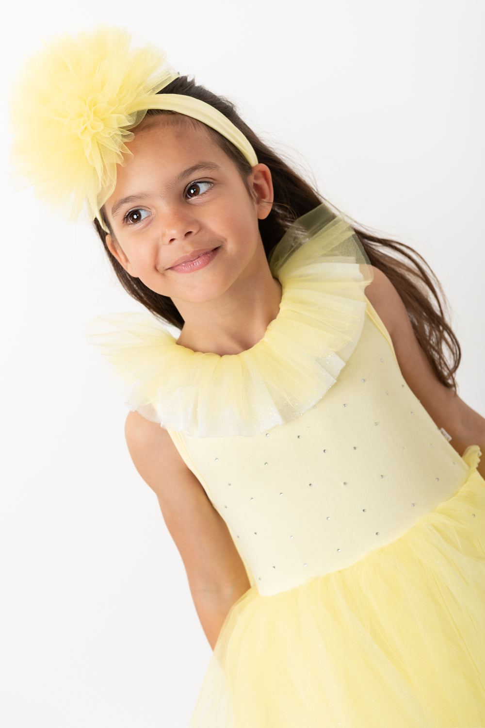 Lemon Dress with Headband and Tulle Ruffle Detail