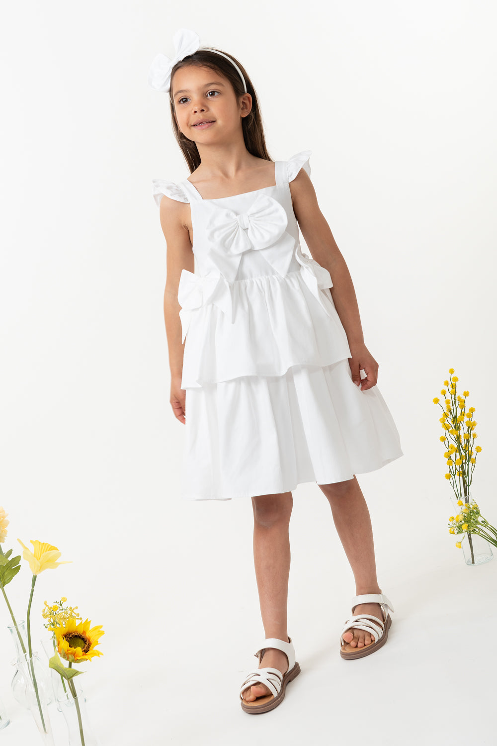 White Cotton Tiered Dress