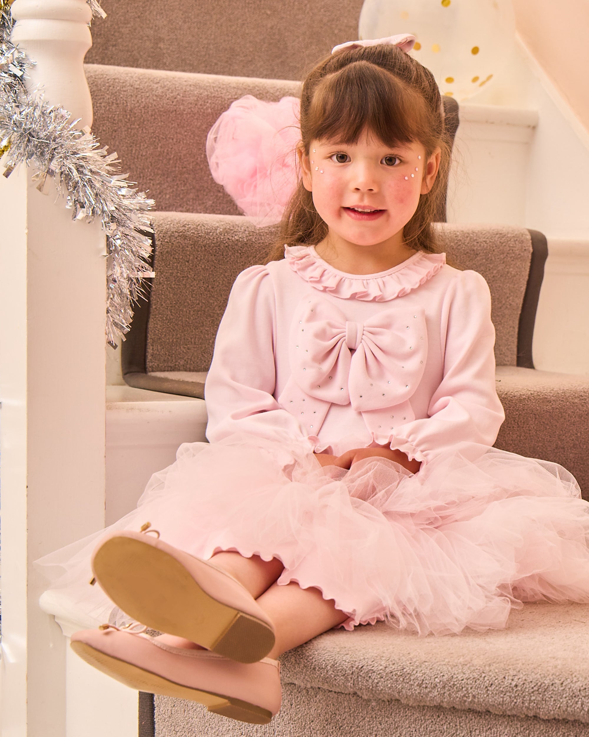 Pink Tulle Dress with Sparkle Bow