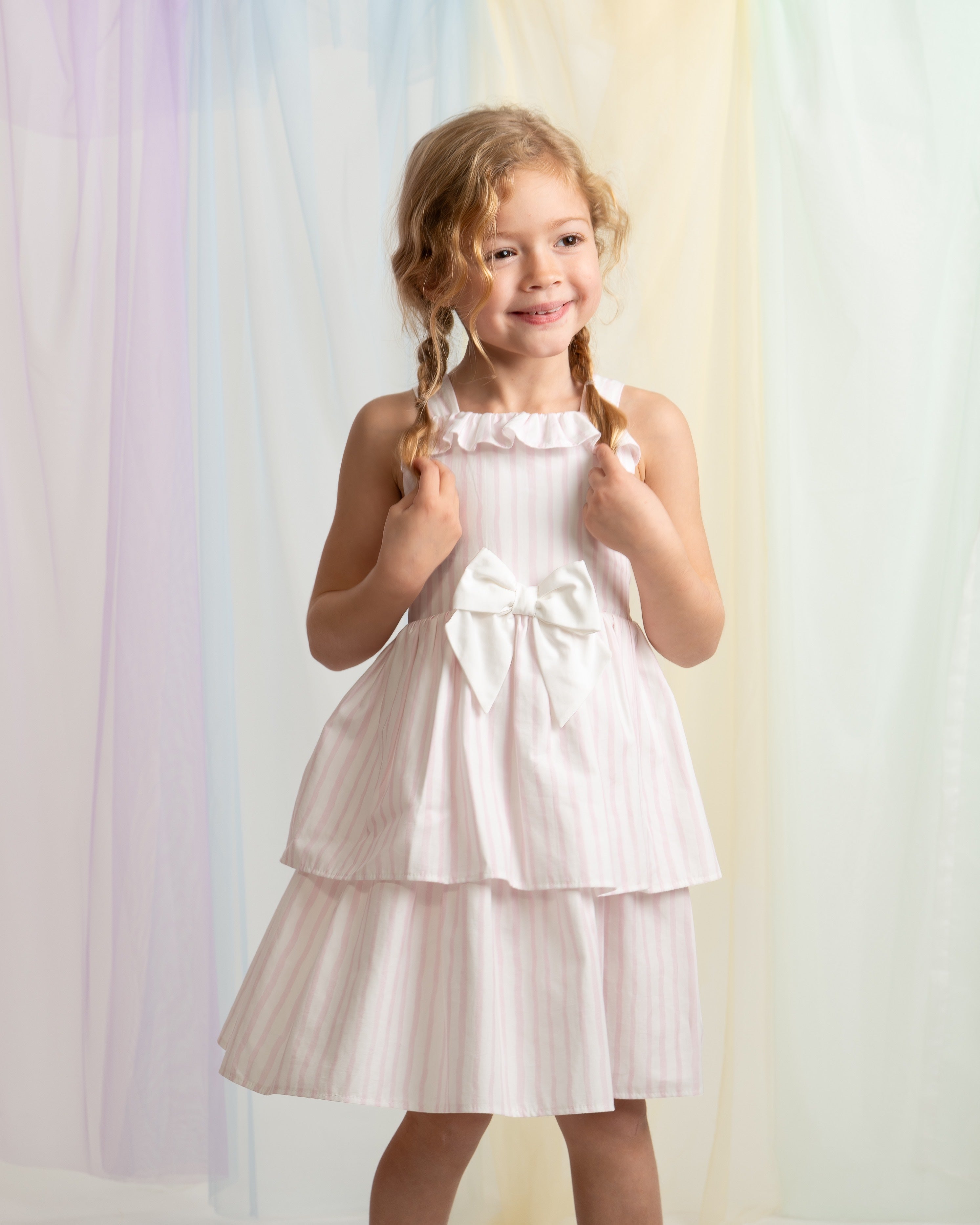 Pink Stripe Layered Ruffle Dress