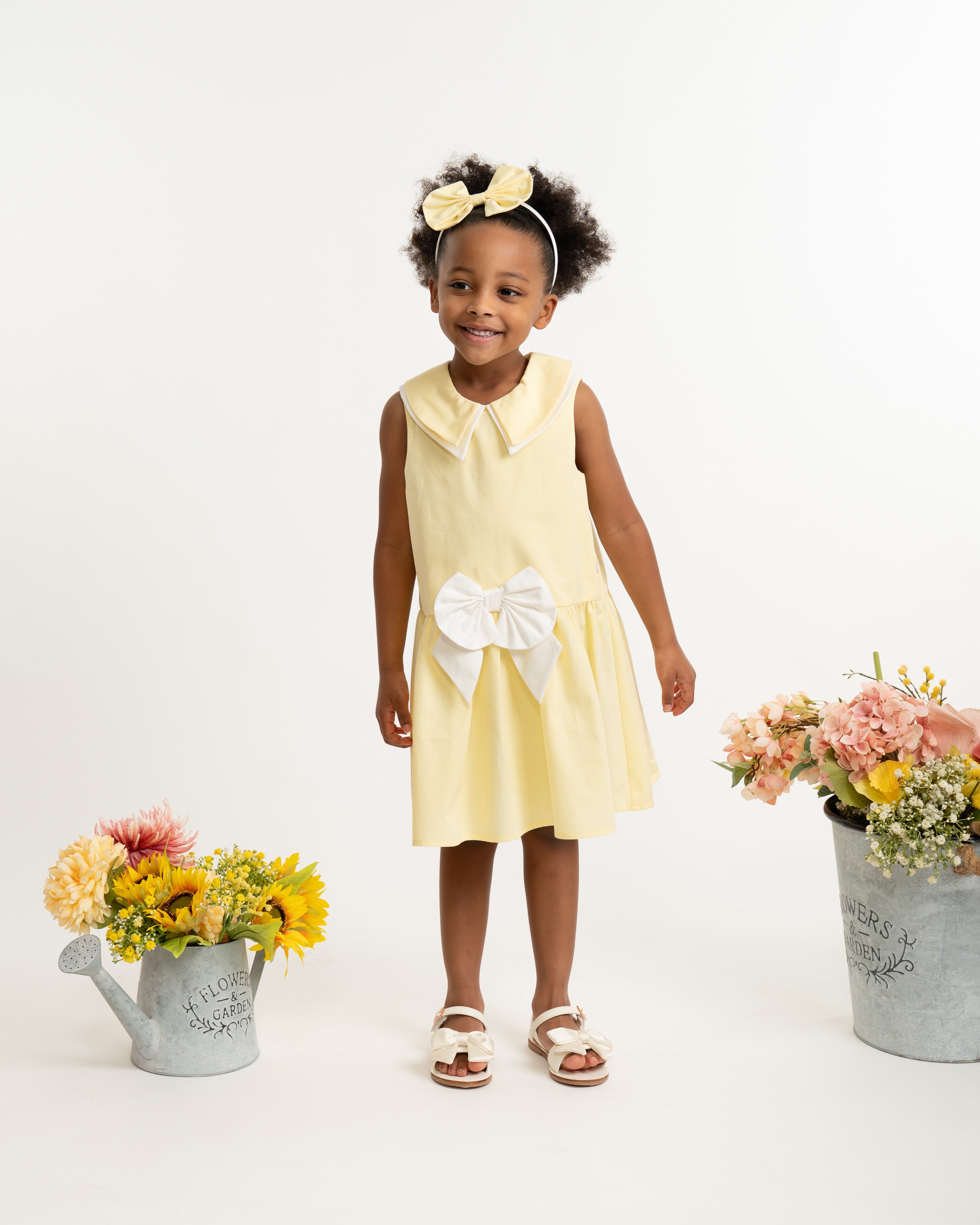 Lemon Bow Sailor Dress and Headband Set