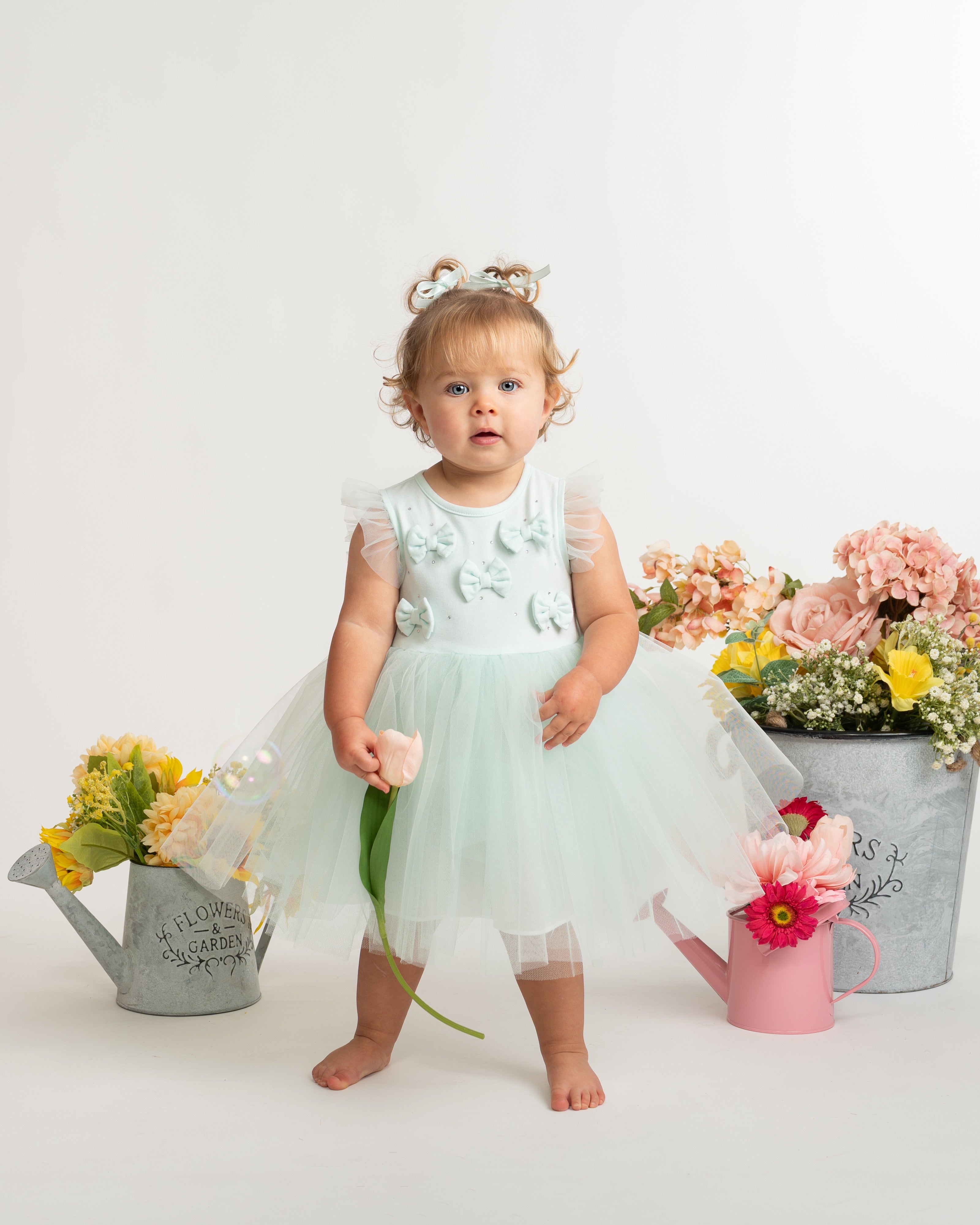 Mint Bow Detail Tulle Party Dress