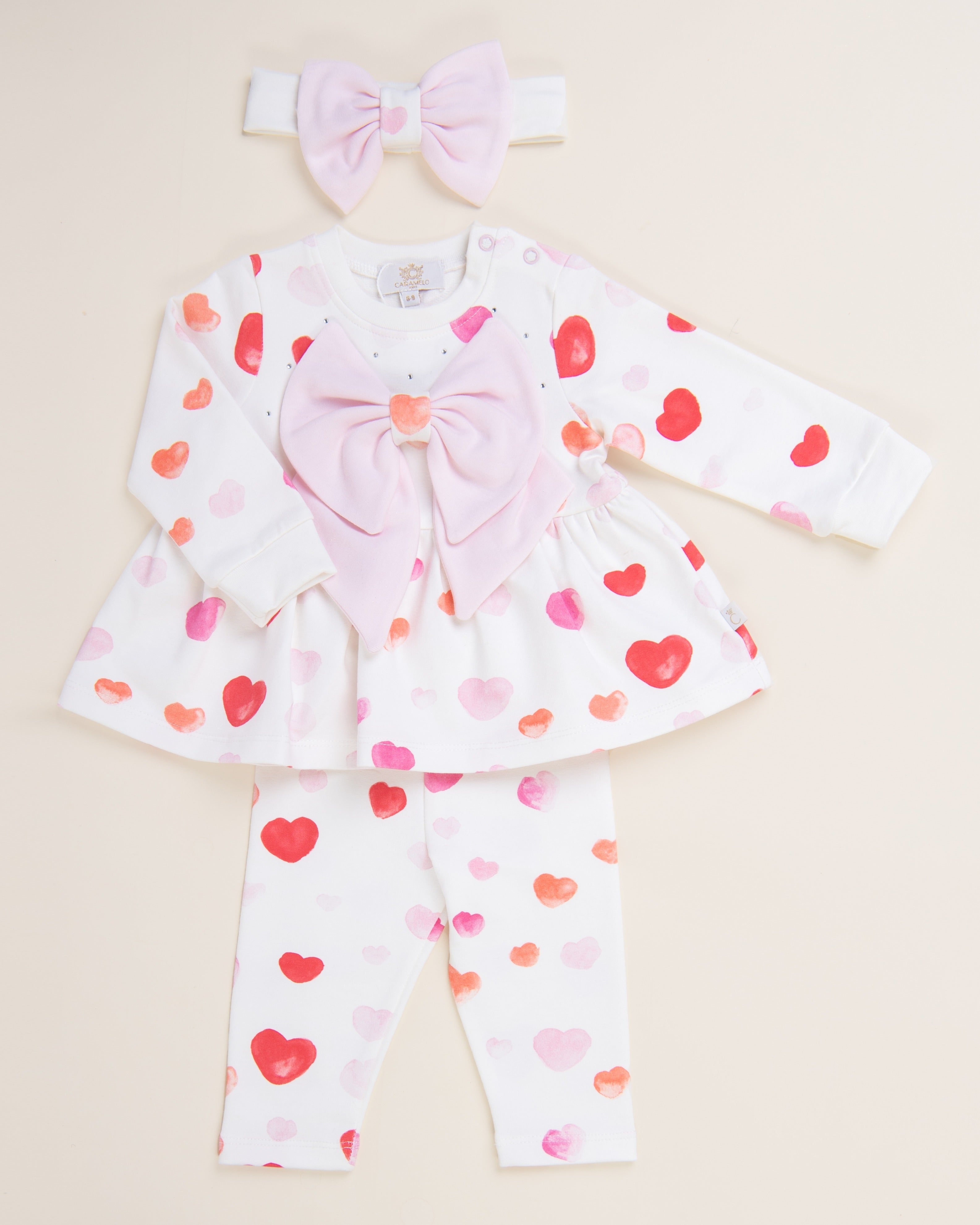 Heart Print Peplum Baby Tracksuit with Hairband