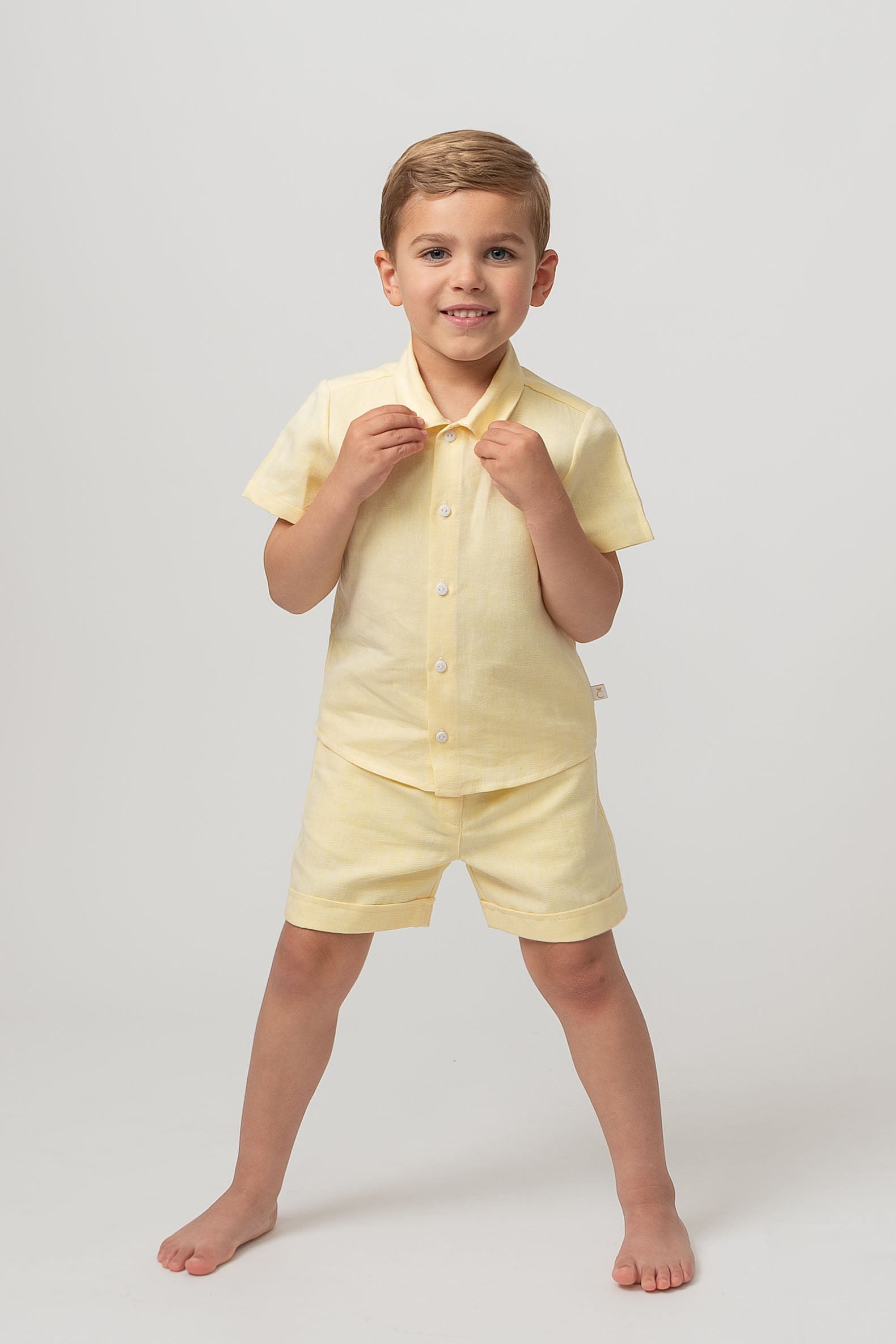 Lemon Linen Blend Short Set with Hat