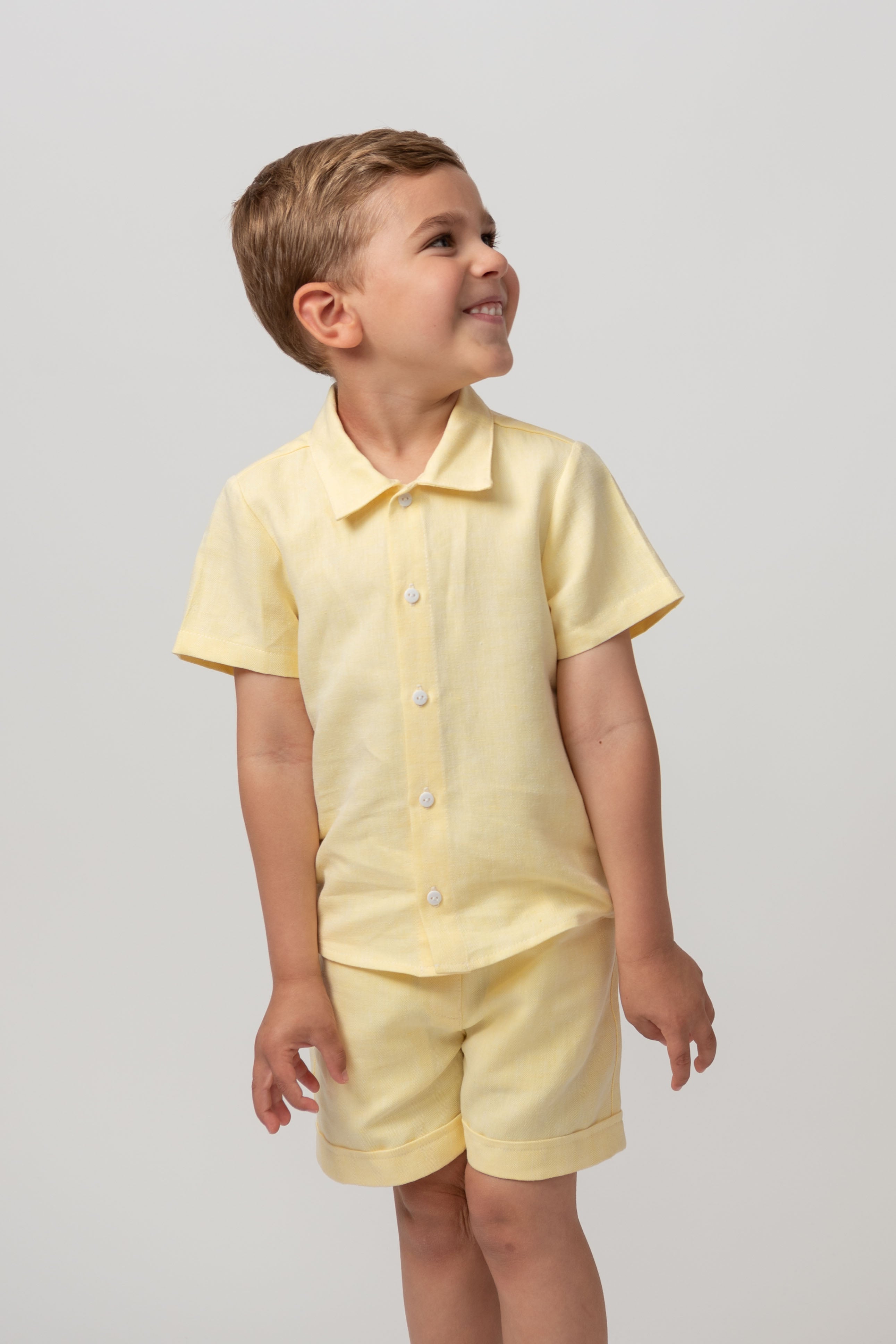 Lemon Linen Blend Short Set with Hat