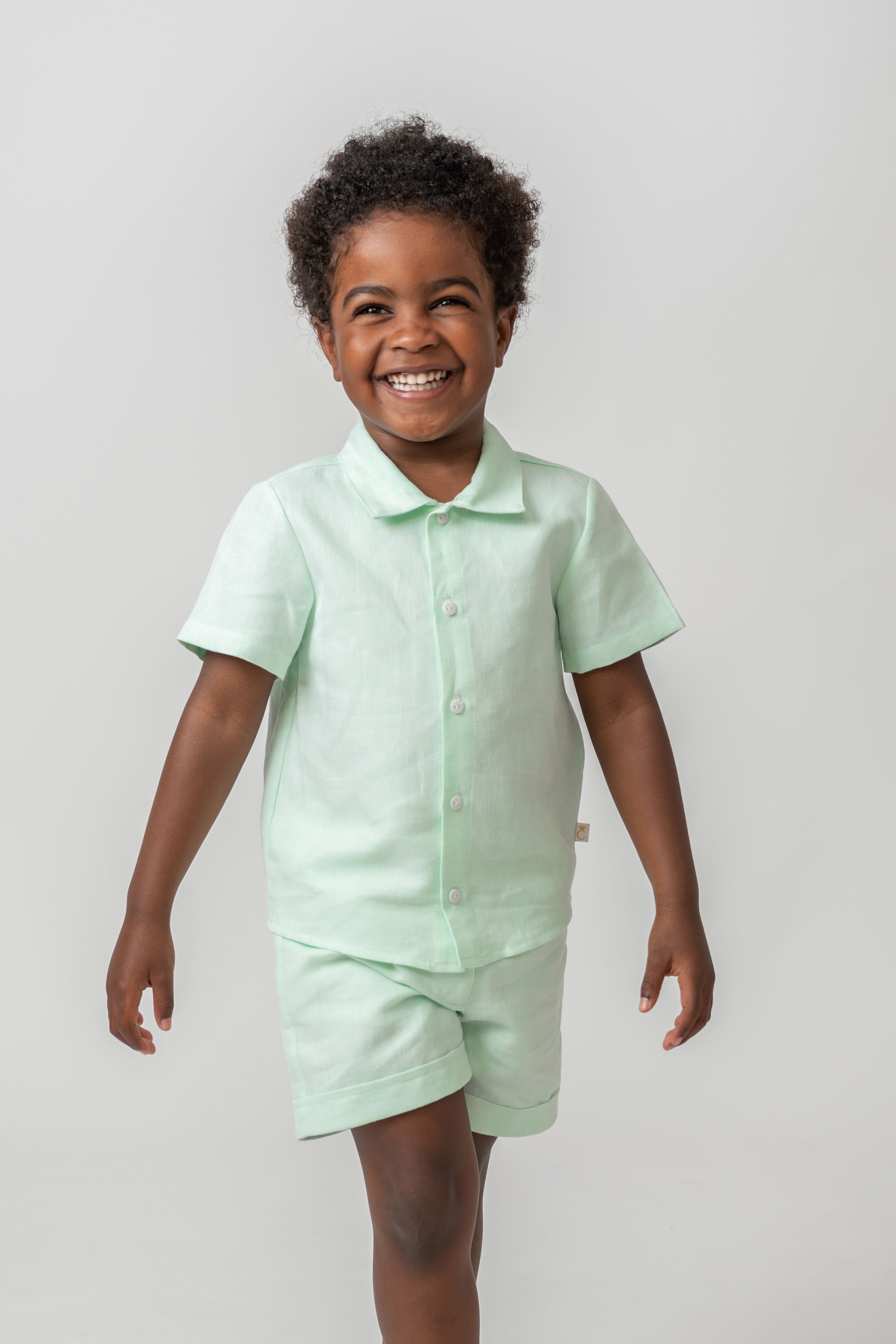 Mint Linen Blend Short Set with Hat