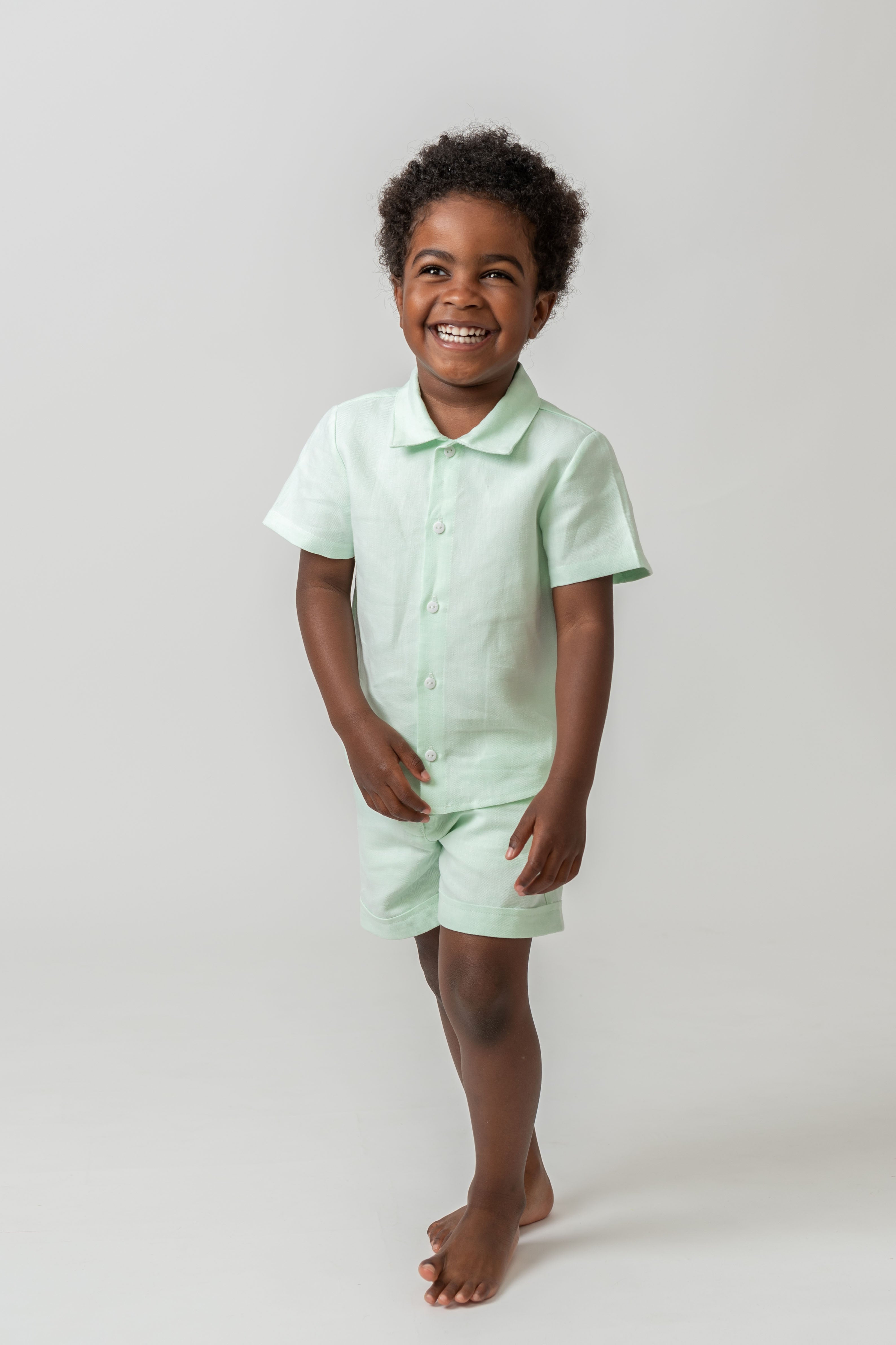 Mint Linen Blend Short Set with Hat