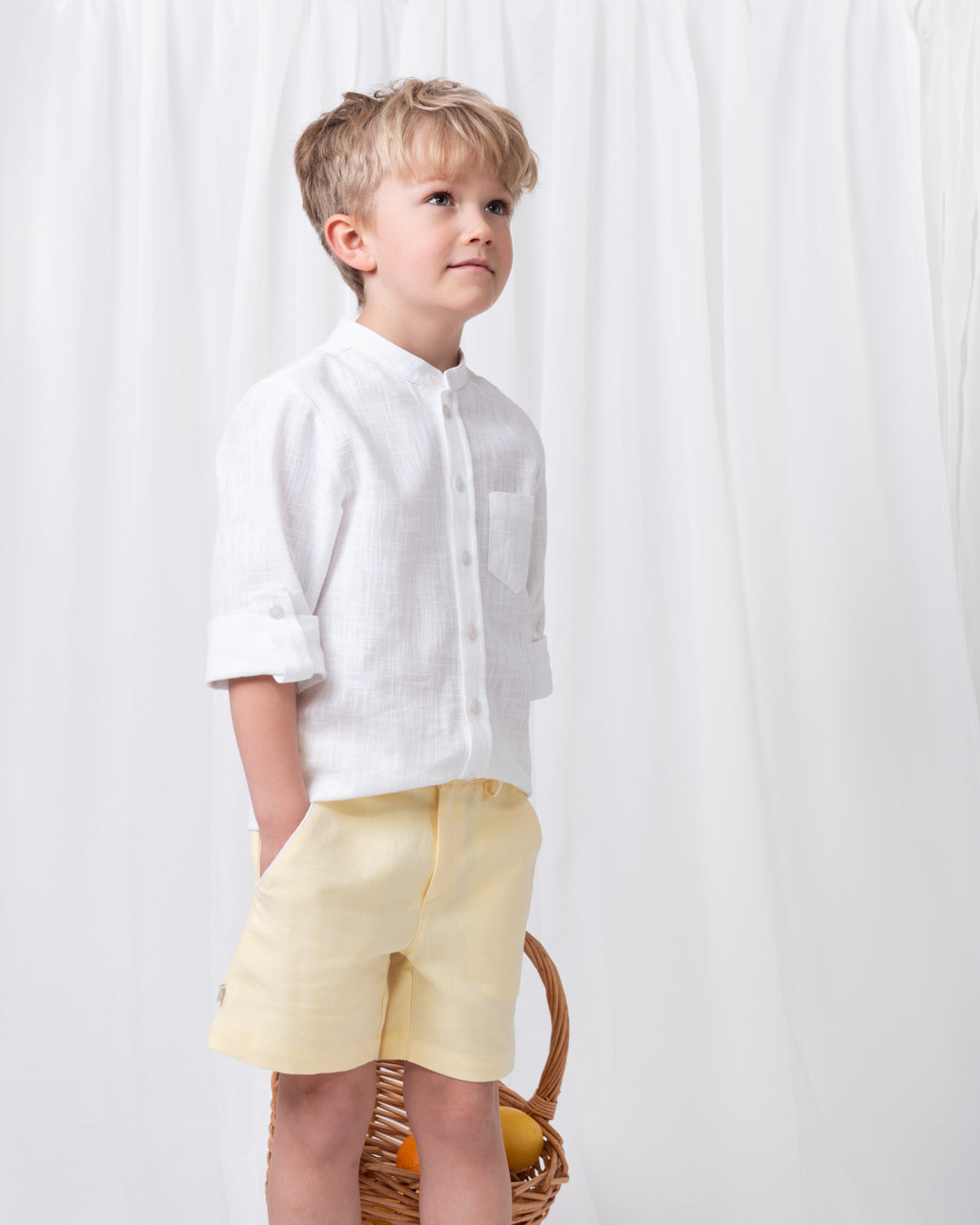 Summer Fete Lemon Boys' Linen Blend Shirt & Shorts Set