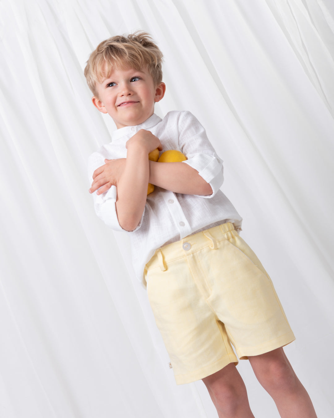 Summer Fete Lemon Boys' Linen Blend Shirt & Shorts Set