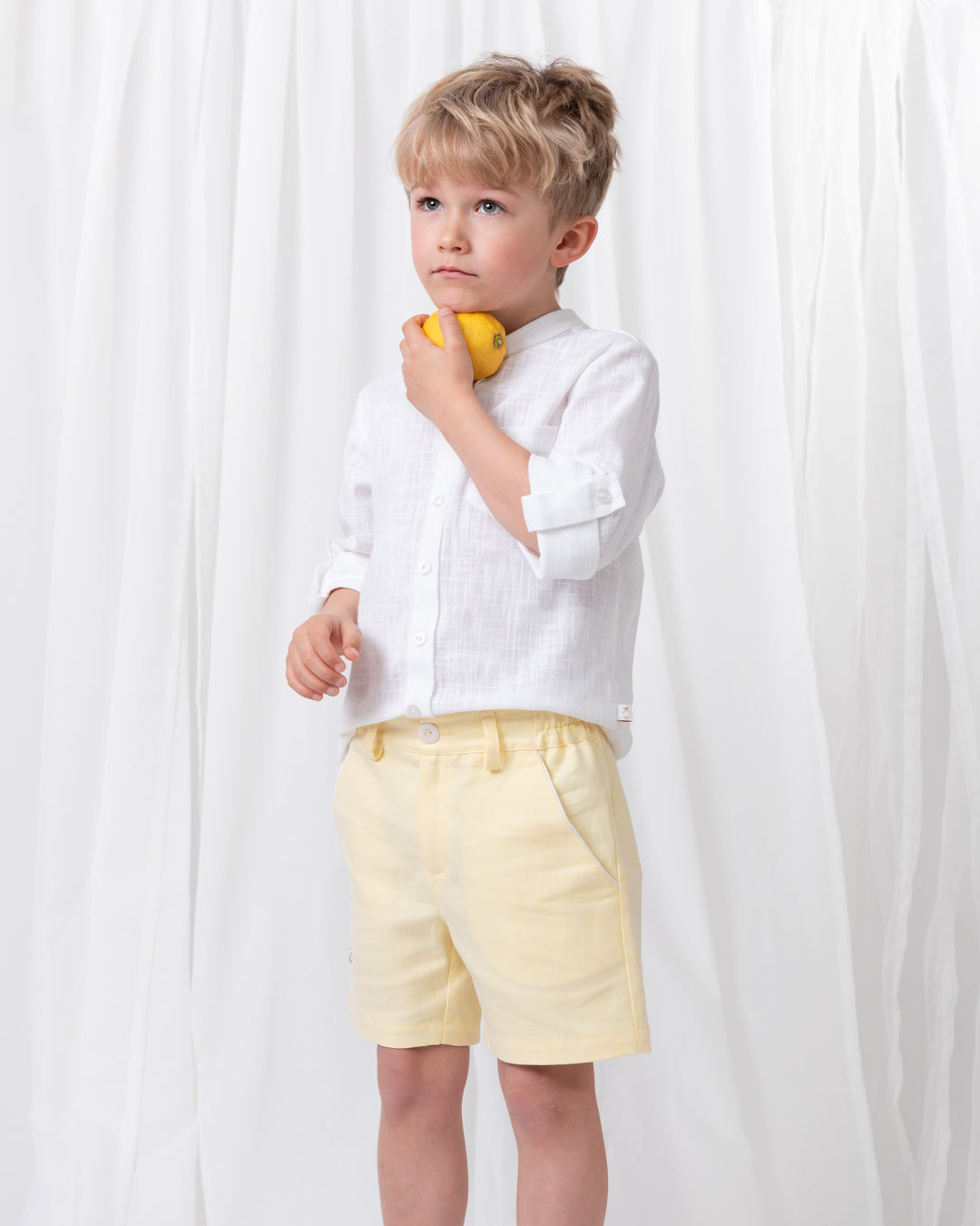Summer Fete Lemon Boys' Linen Blend Shirt & Shorts Set