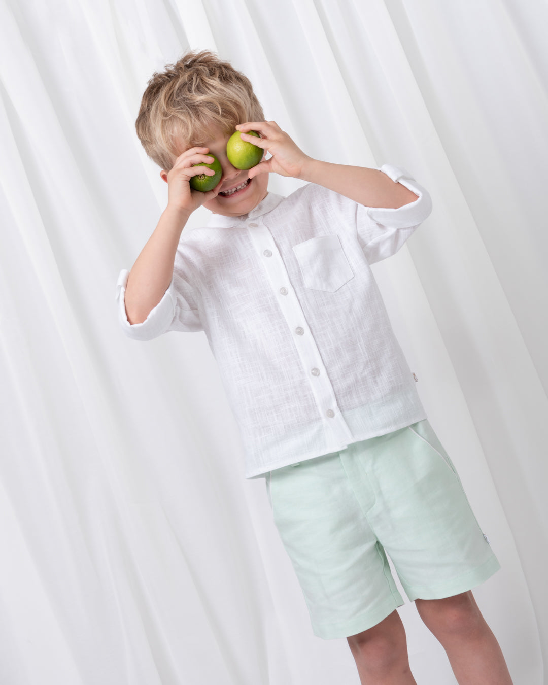 Summer Fete Mint Boys' Linen Blend Shirt & Shorts Set