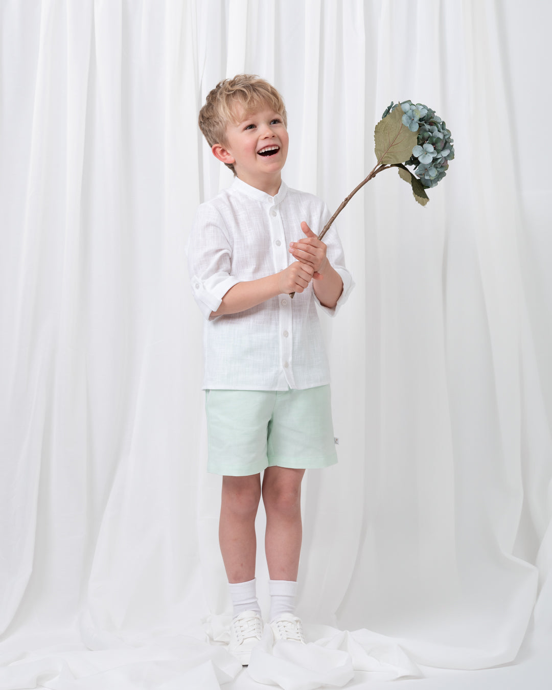 Summer Fete Mint Boys' Linen Blend Shirt & Shorts Set