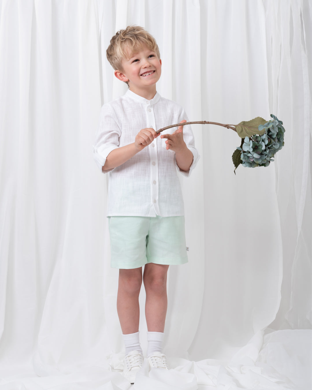 Summer Fete Mint Boys' Linen Blend Shirt & Shorts Set
