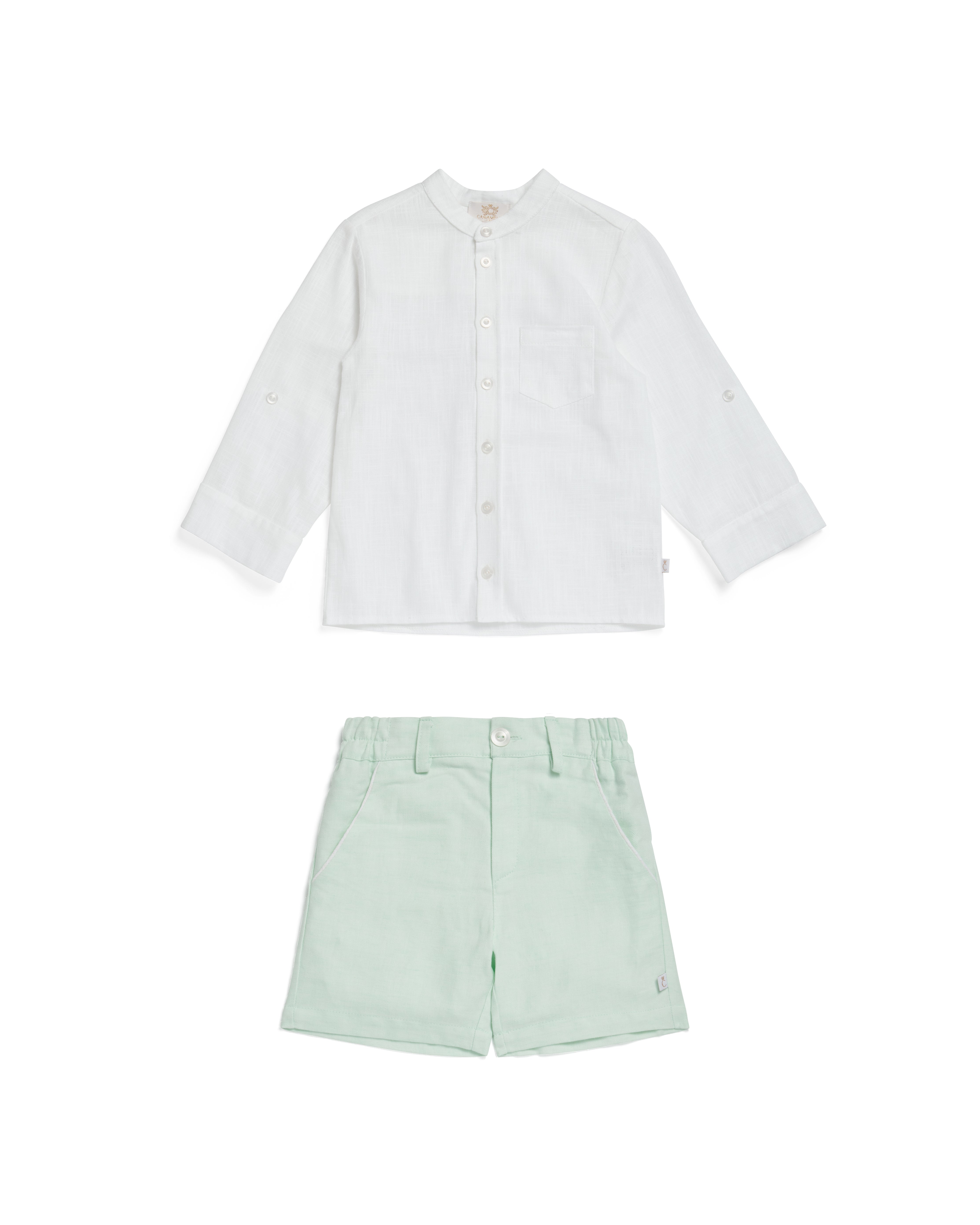 Summer Fete Mint Boys' Linen Blend Shirt & Shorts Set