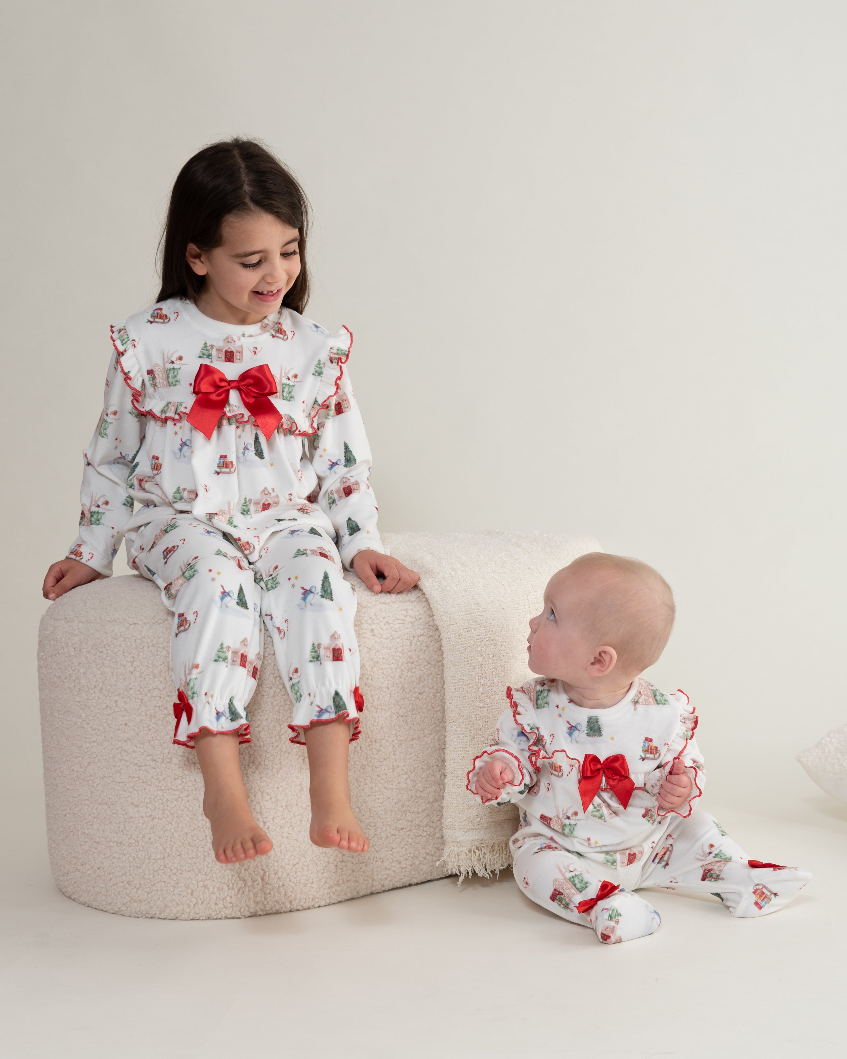 Ivory Christmas Print Bow Pyjama Set