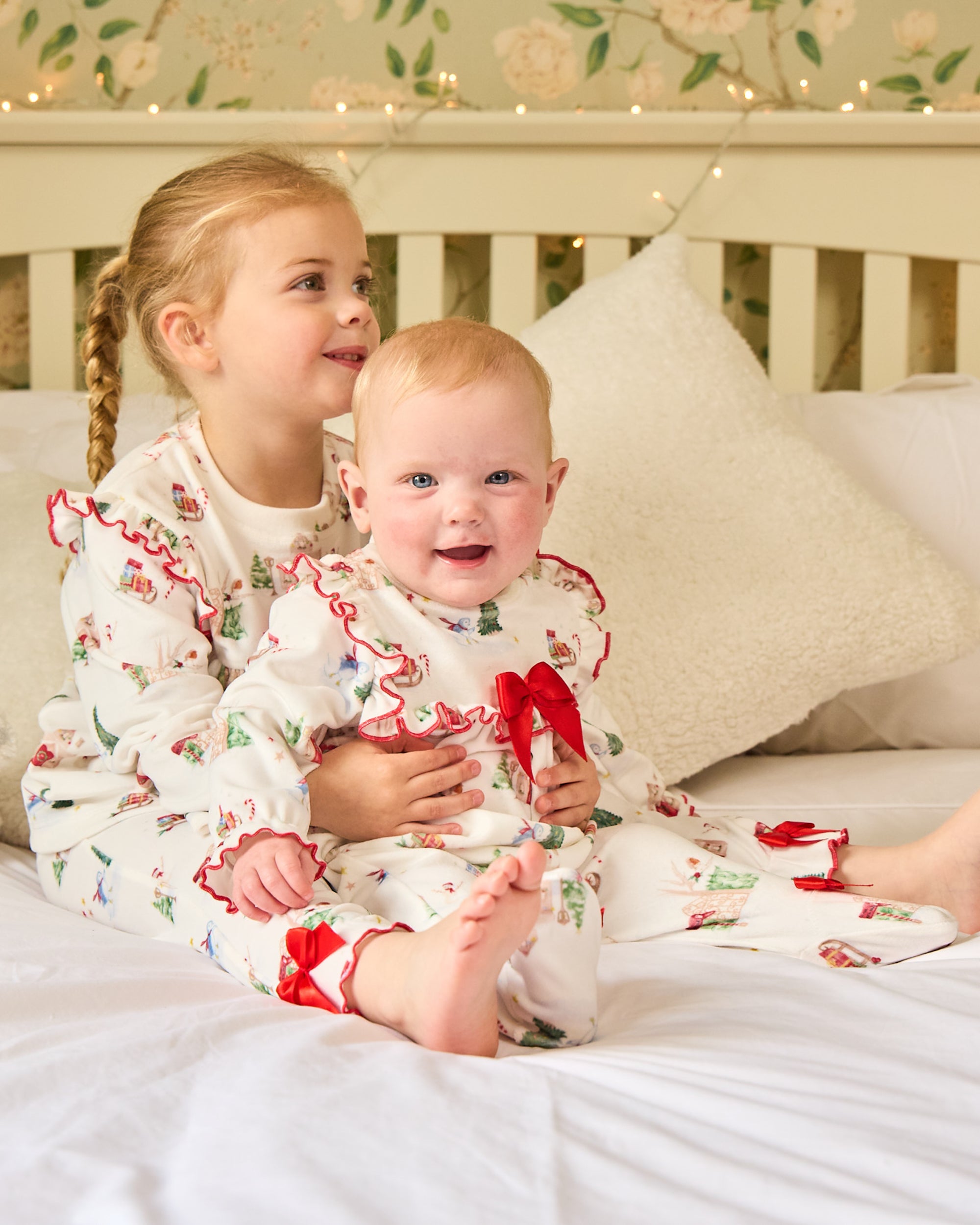 Baby Girls Christmas Print Bow Babygrow